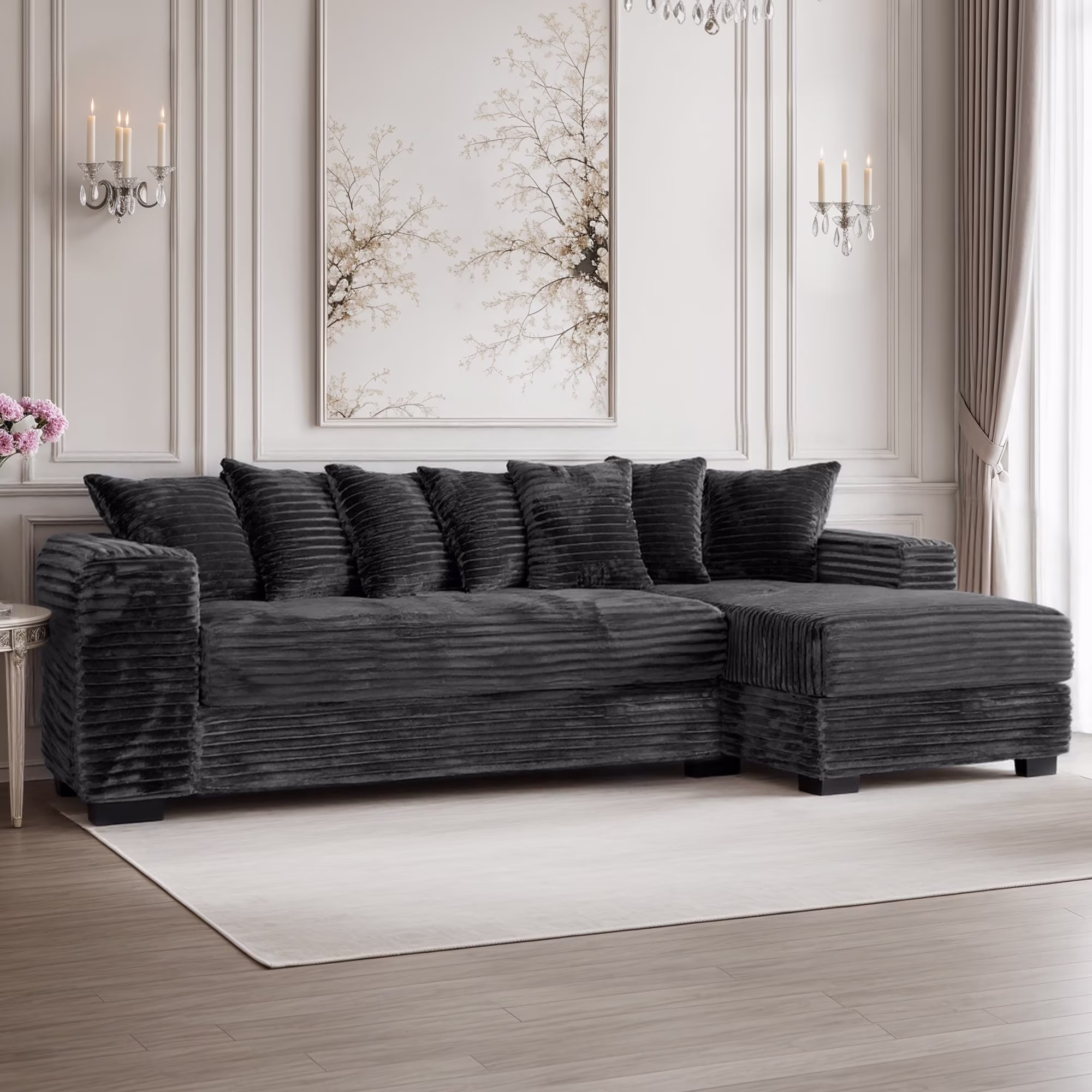 Advwin 110" Oversized L Shaped Sofa with Chaise, Comfy Plush 2-Piece L-Shaped Sectional Couches with 8 Pillows, Soft Fluffy Upholstered Sofa Bed for Living Room Apartment Bedroom, Light Gray - Image 3