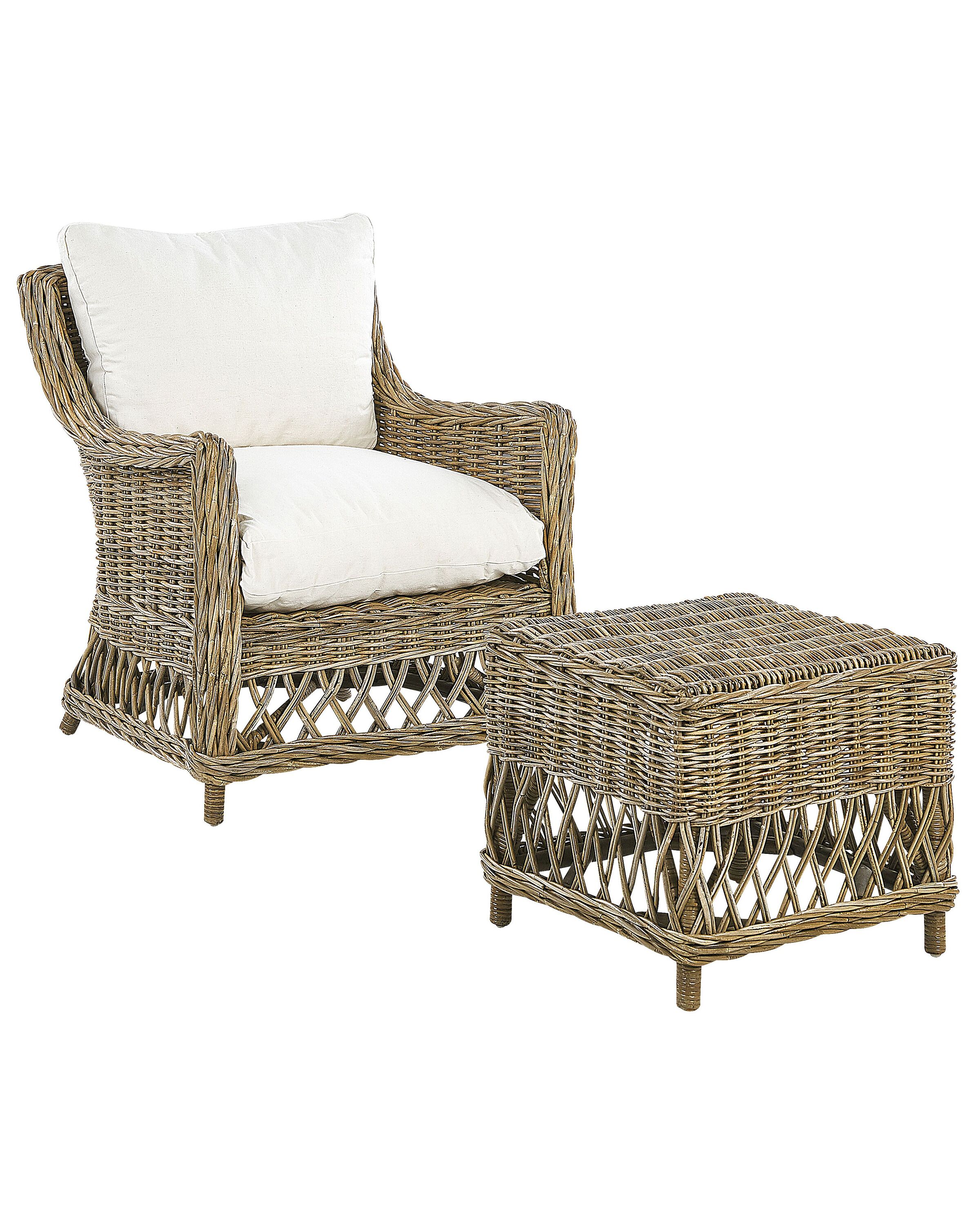 Garden Armchair RIBOLLA with Footstool Rattan Natural