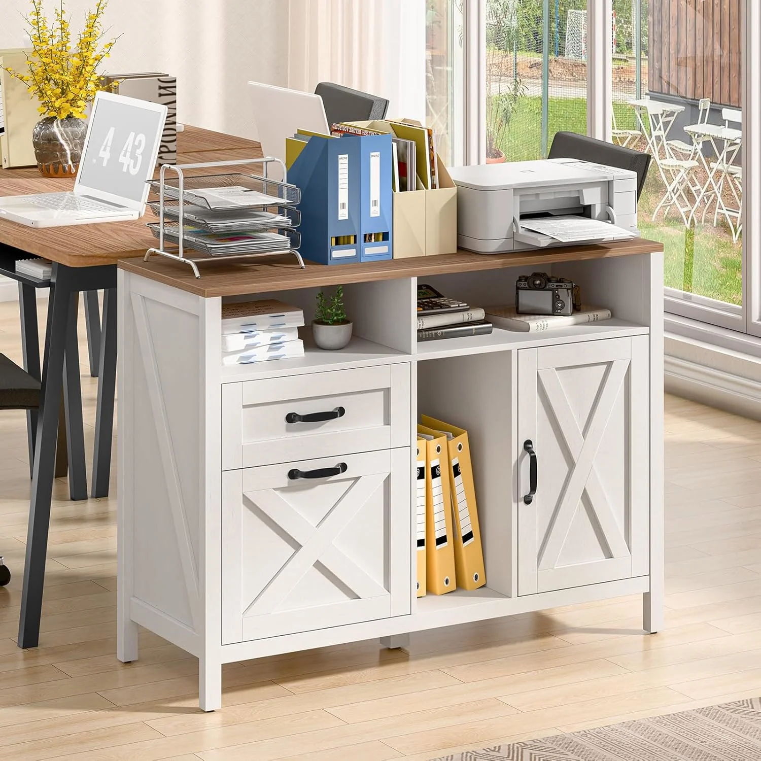 Vabches 2 Drawer Lateral File Cabinet,Mobile Wood office Cabinet for Home Office,Printer Stand with Open Storage Shelves.