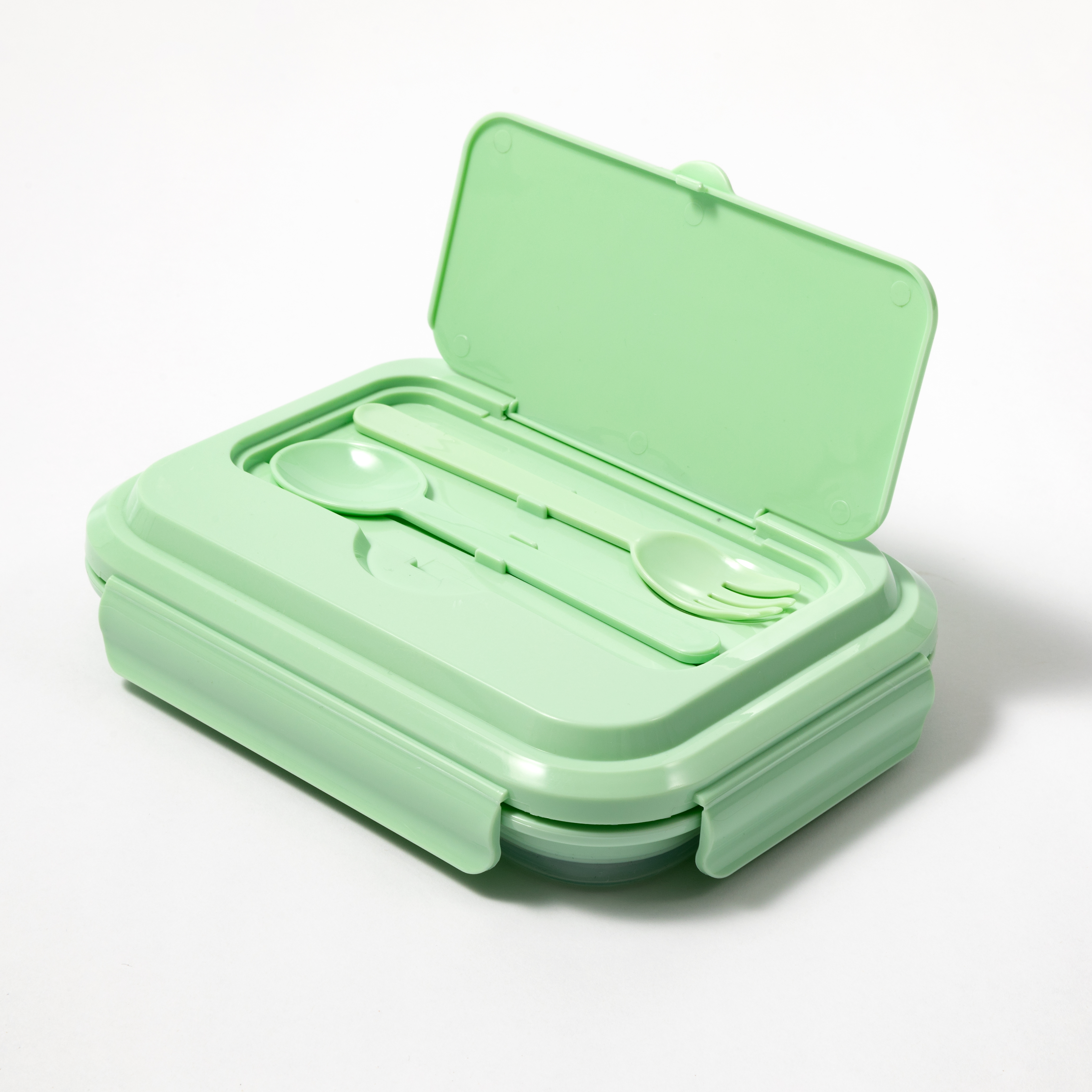 BPA Free Food Grade Silicone Square Lunch Box with Plastic Lid Leak-proof Folding Dual Tier 1200ML Food Container Heatable