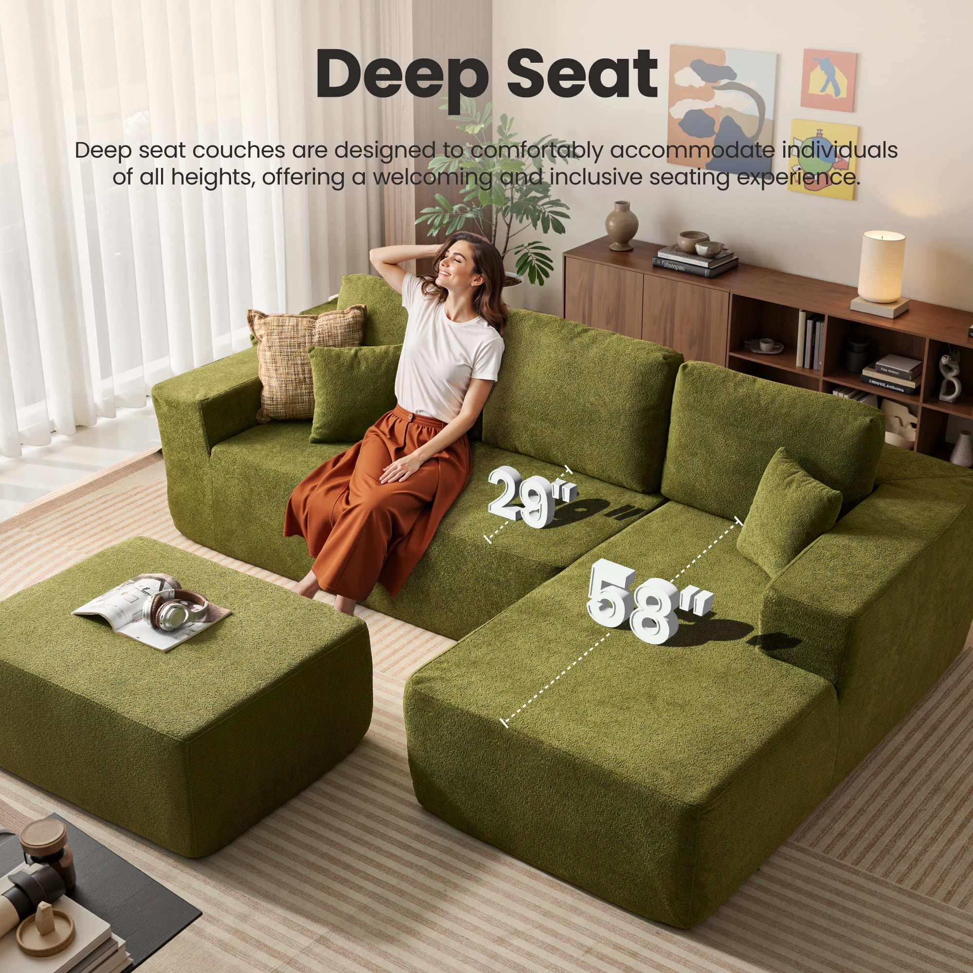 Ovios 106" L-Shaped Sectional Sofa Modern Modular Cloud Couch with Deep Seating Upholstered Sofa for Living Room Bedroom, No Assembly Required, Black(Corduroy) - Image 81
