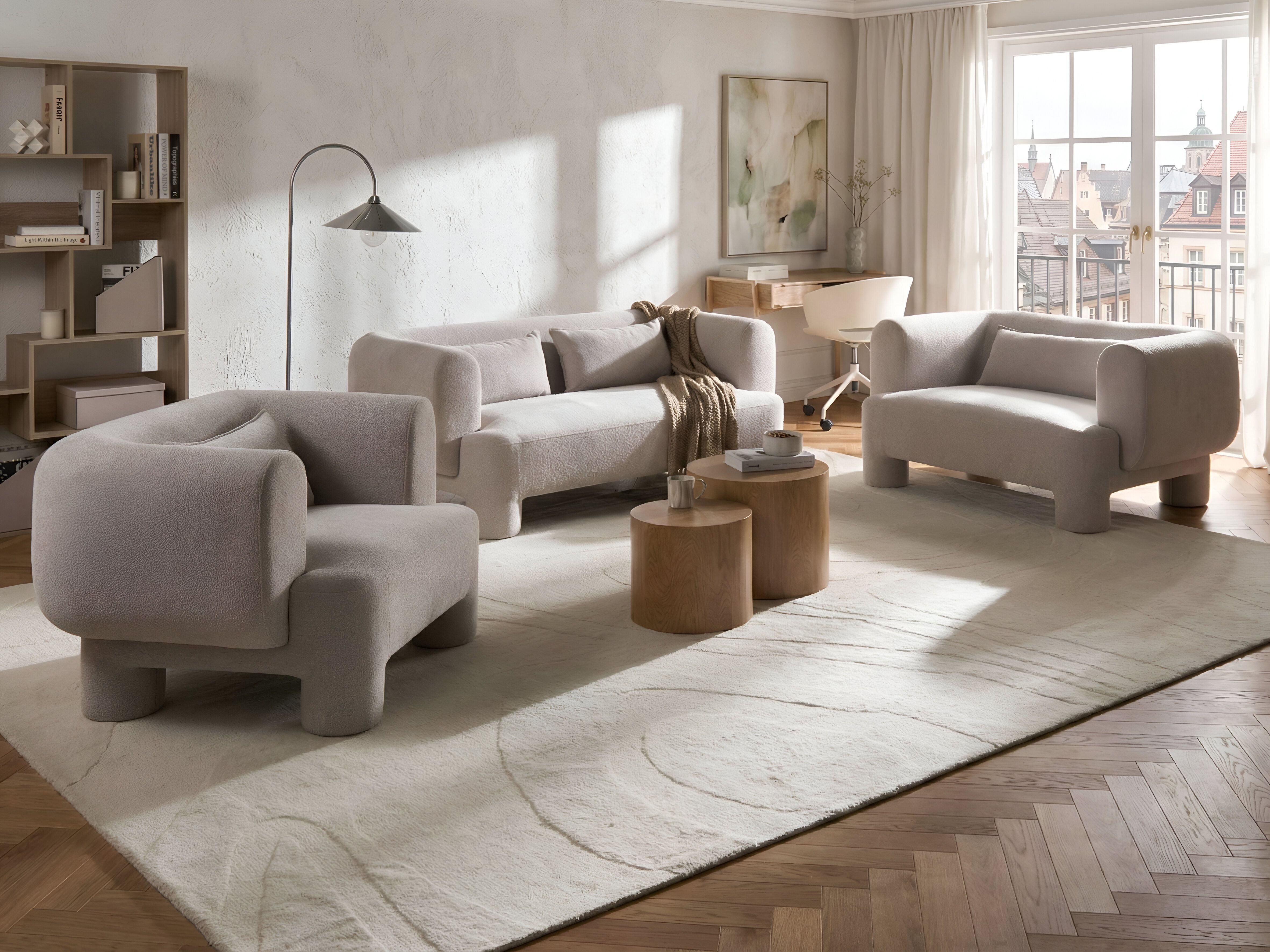 Living Room Set 6 Seater HOGBO Fabric Beige