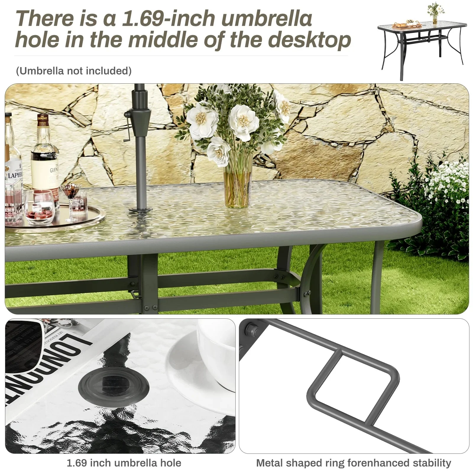 Arlopu Rectangular Patio Dining Table With 5mm Tempered Glass Top - Image 8 Arlopu Rectangular Patio Dining Table With 5mm Tempered Glass Top - Image 8