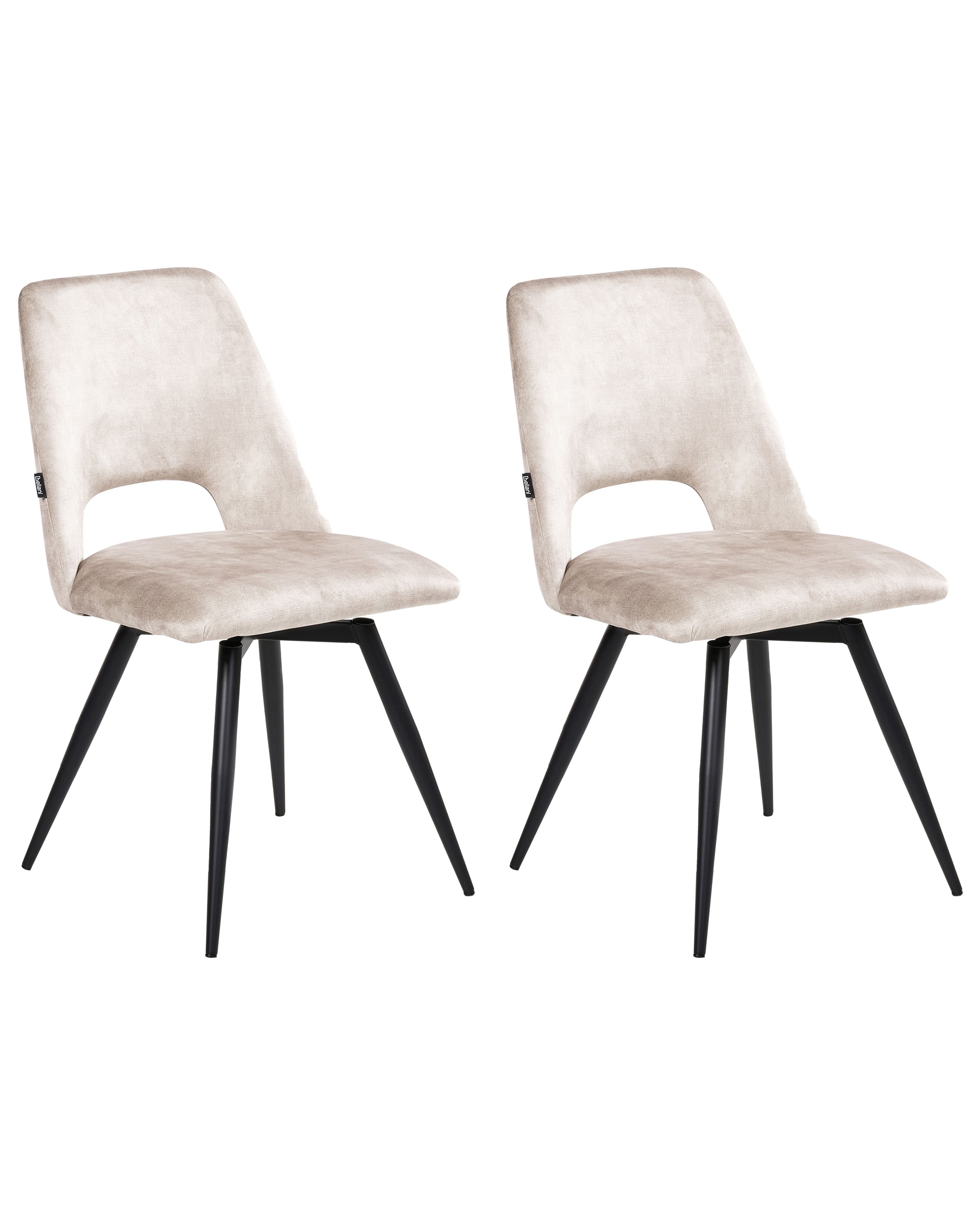 Set of 2 Dining Chairs Swivel HALLETT Velvet Light Beige