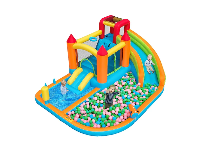 Château gonflable avec Souffleur, Piscine, Toboggan, pistolet à eau - 3 à 8 ans - charge max 180kg - 460x343x190cm