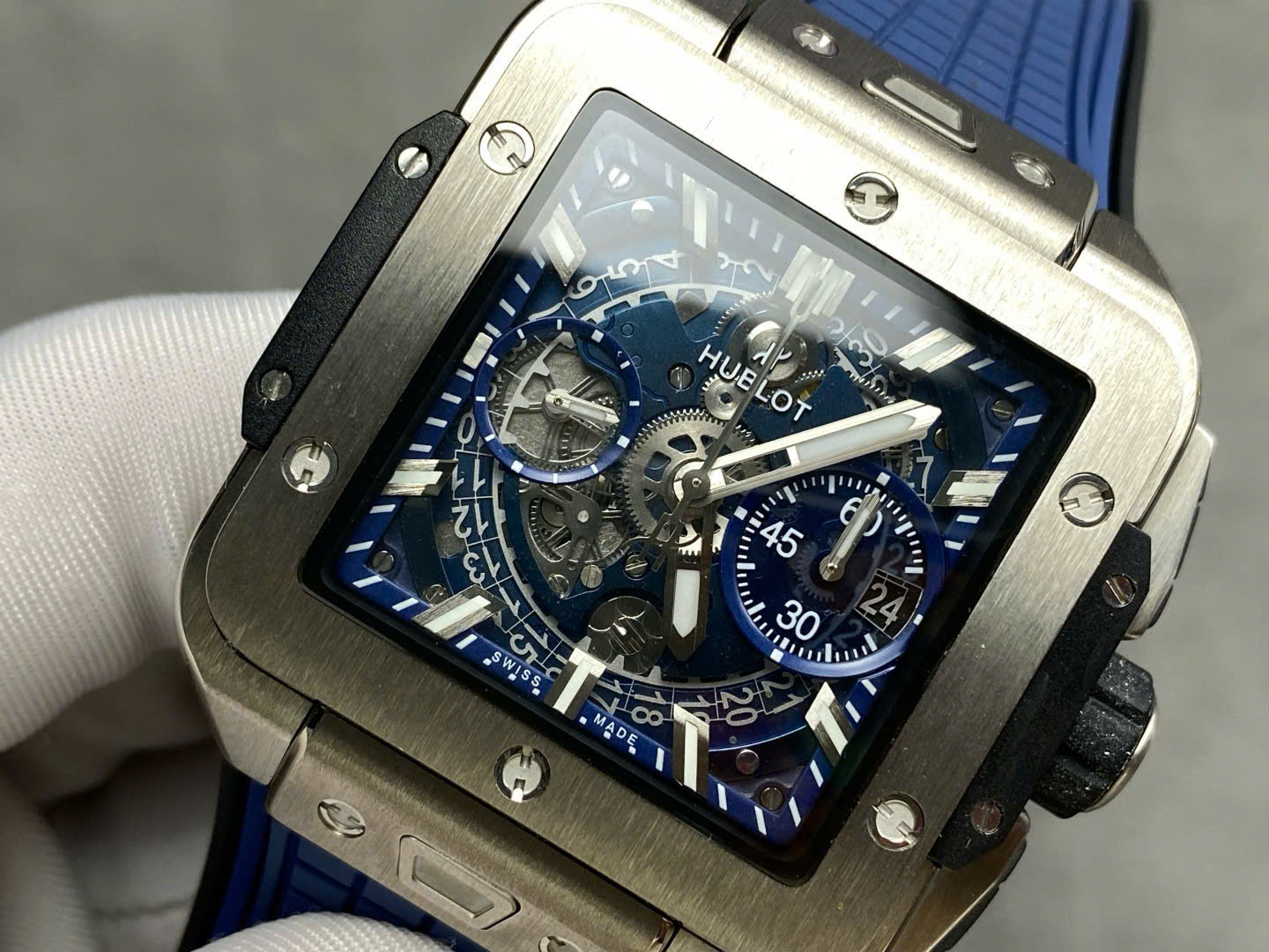 Hublo Square Bang Unico Titanium Replica Watches Blue Rubber Strap BBF Factory 42mm - Top club
