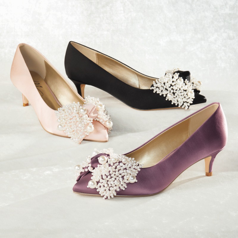 Faux-Pearl Satin Bow Pump with 2