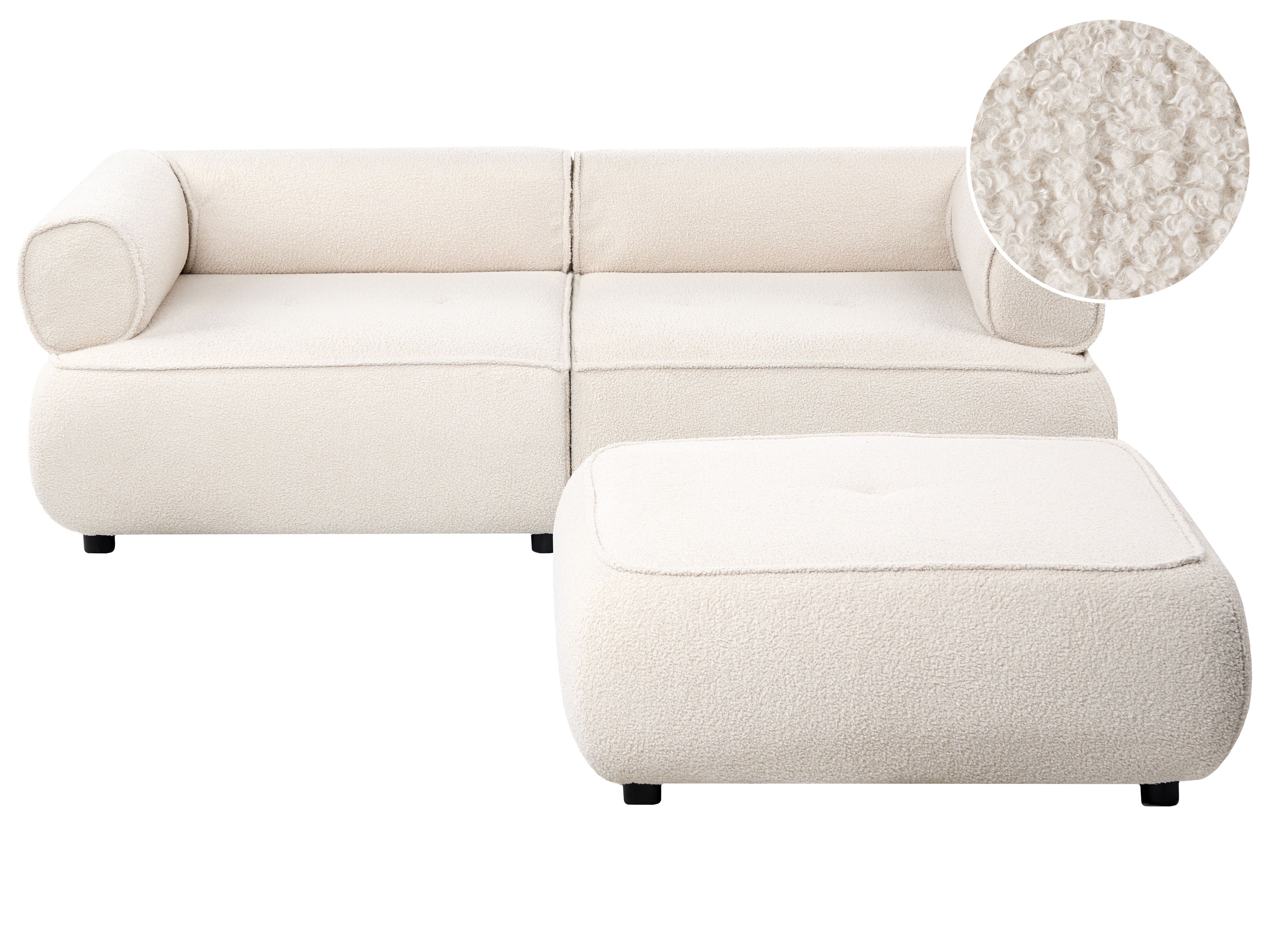 Sofa 3 Seater SALLA Boucle Off-White with Ottoman