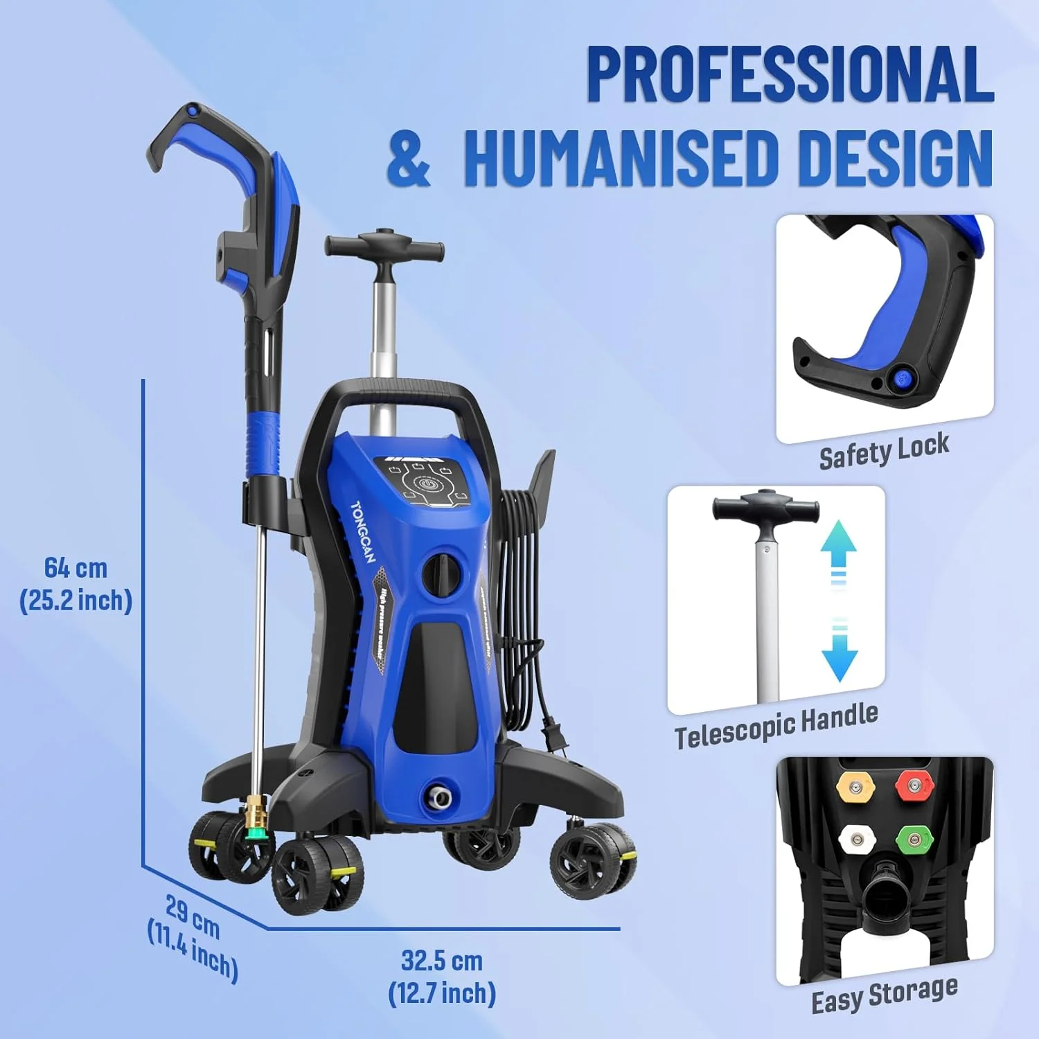 Electric Pressure Washer 5000PSI-Max 3.2GPM Power Washer Electric Powered with Upgrade Spray Handle Smart Control and 4 Anti-Tipping Wheels for Effortlessly Cleaning Blue