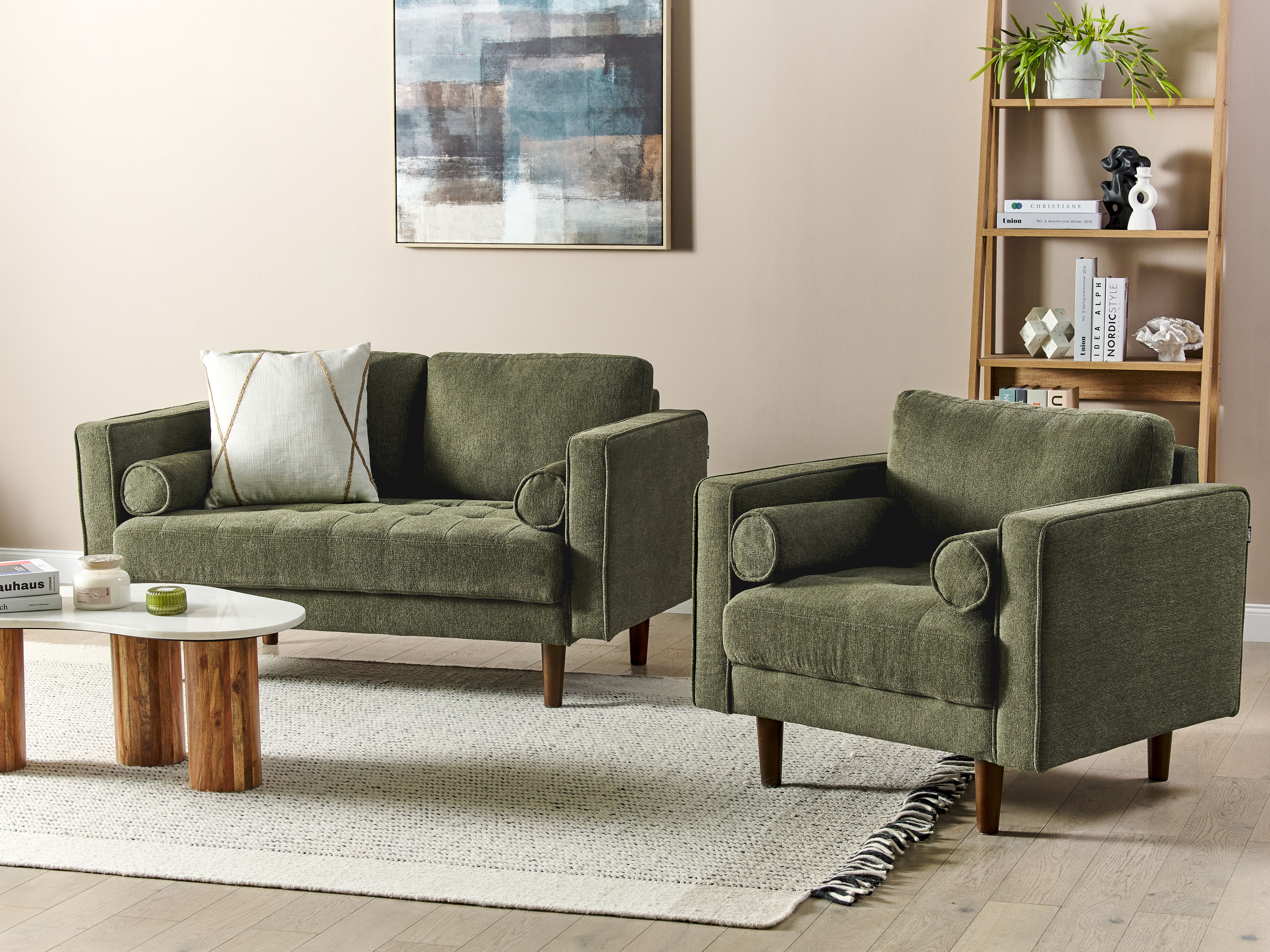 Living Room Set 3 Seater NURMO Fabric Dark Green