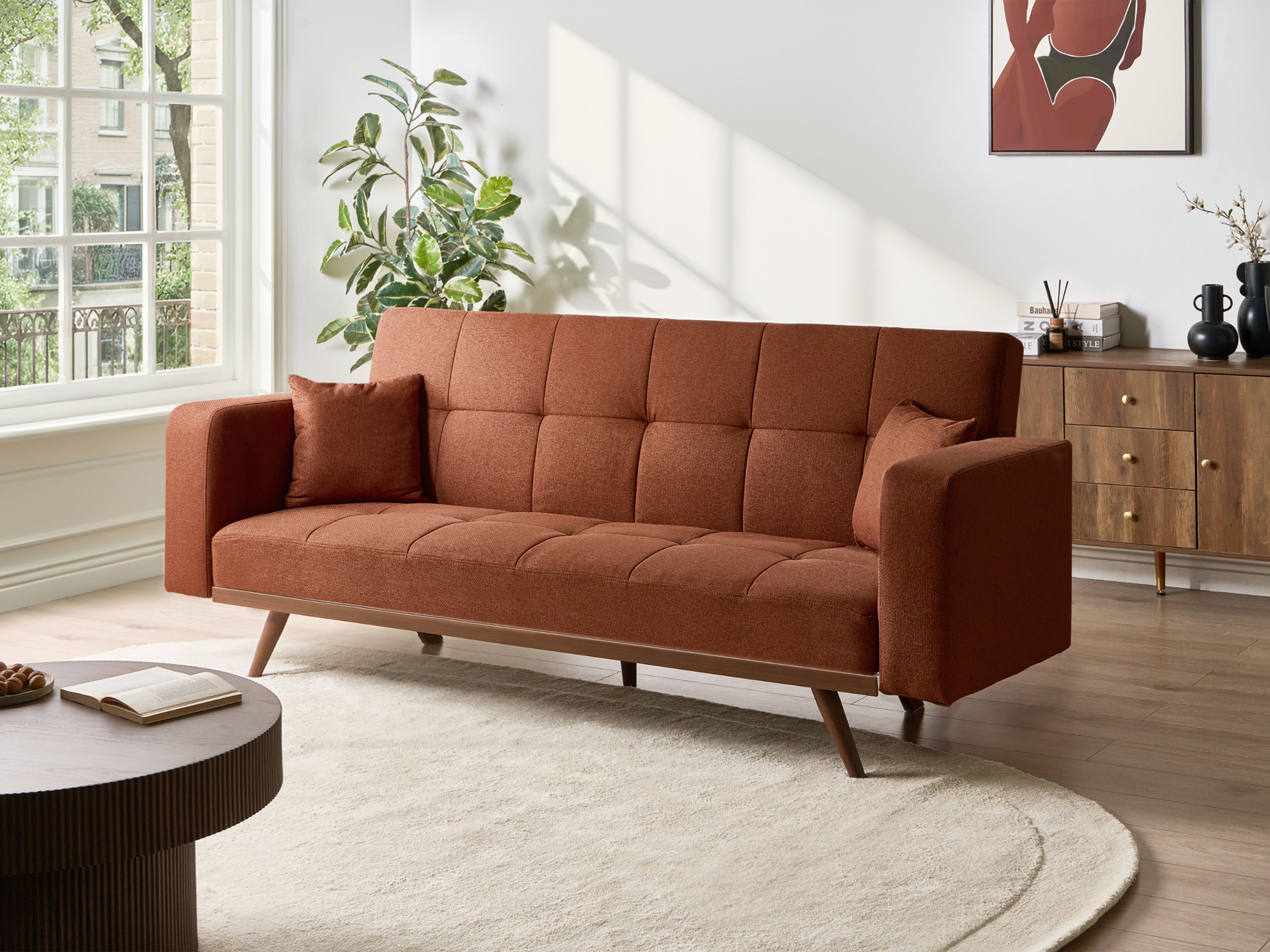 Sofa Bed 3 Seater HJULBY Golden Brown