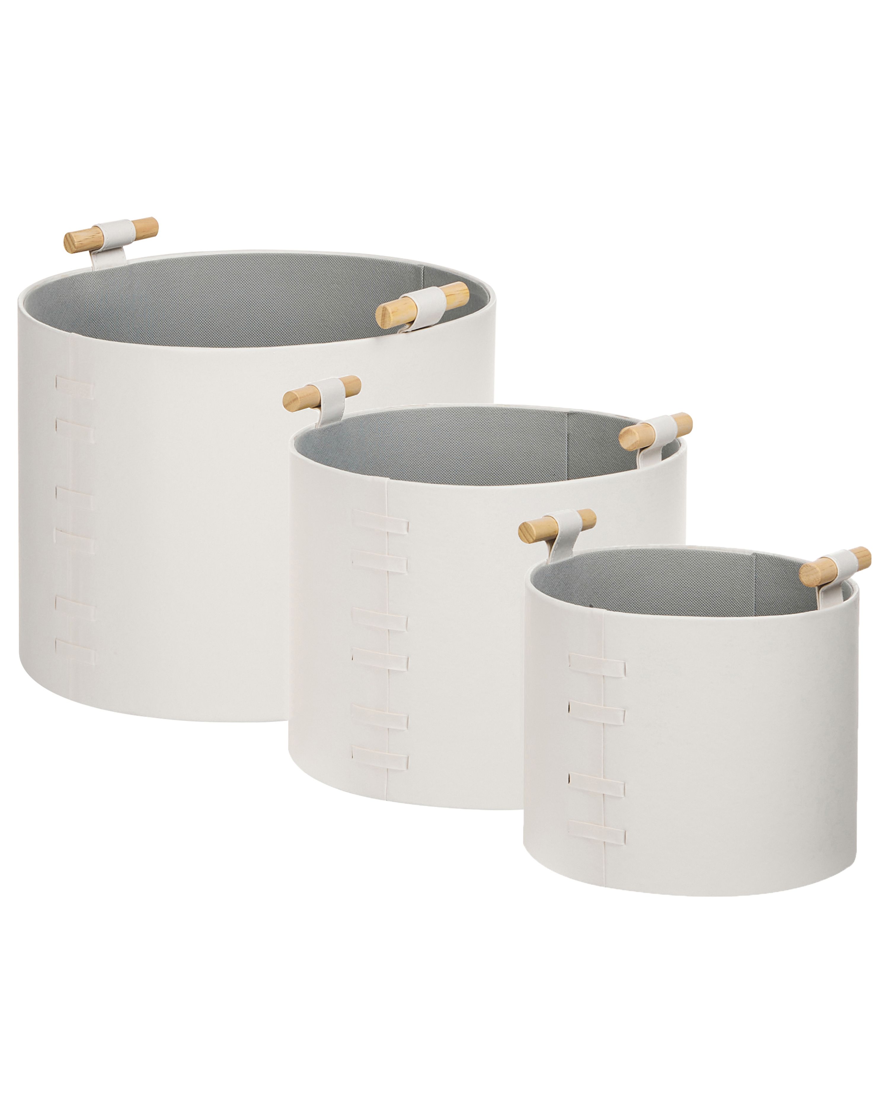 Set of 3 Baskets ARAM Faux Leather Off-White