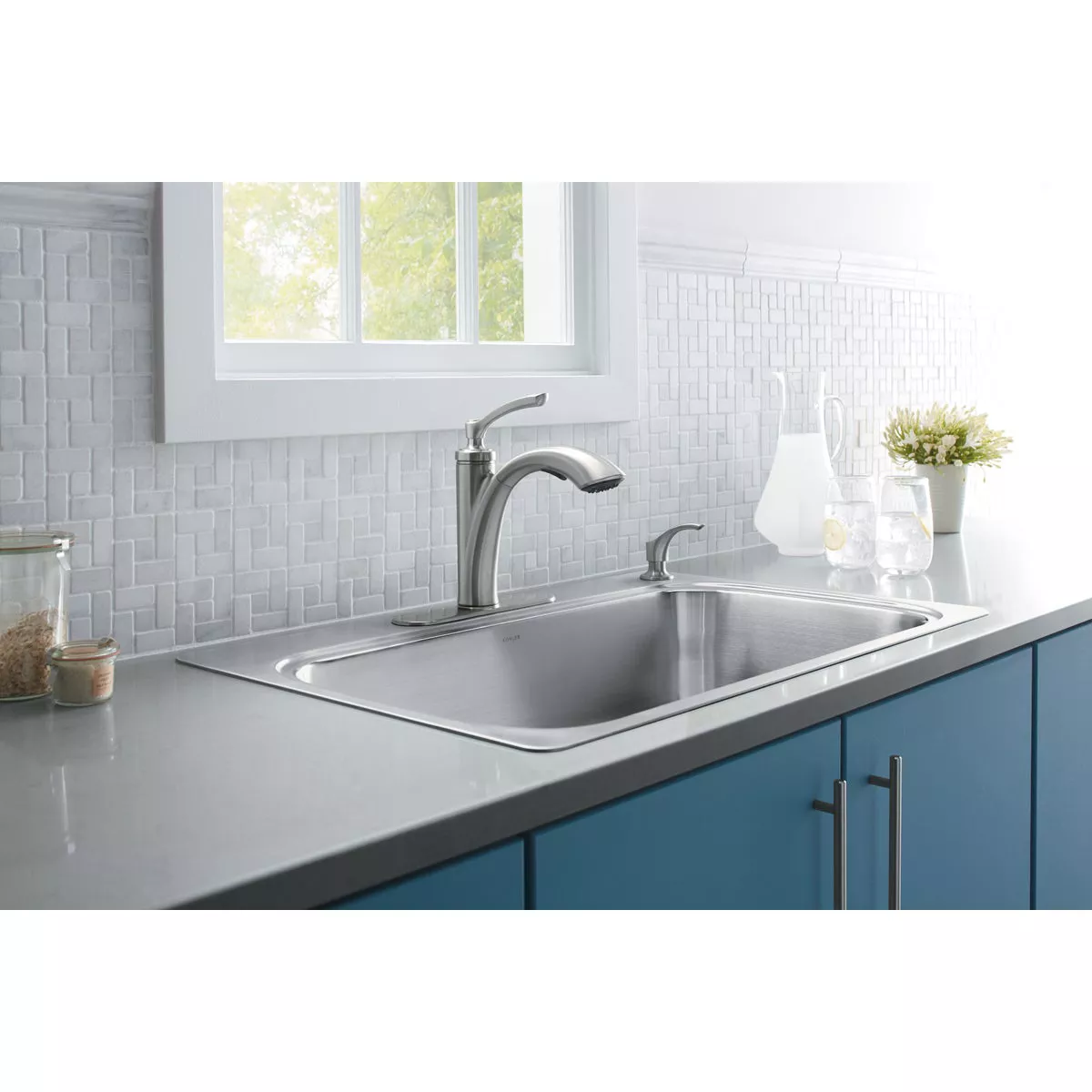 Kohler Linwood 1-Handle Lever Pull-Out Kitchen Faucet with Soap Dispenser, Stainless