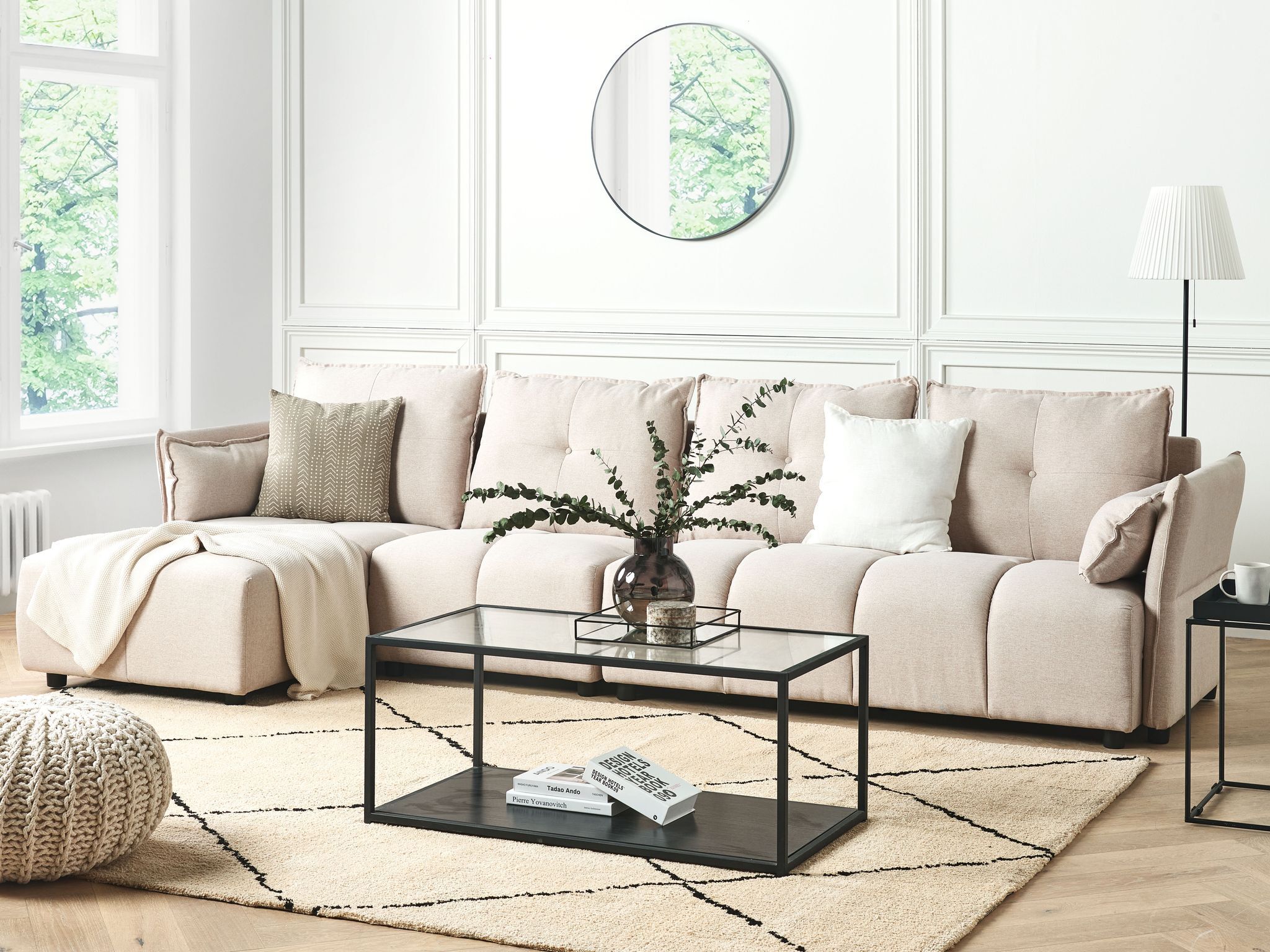 Corner Sofa 4 Seater TOMRA Fabric Beige Right Hand