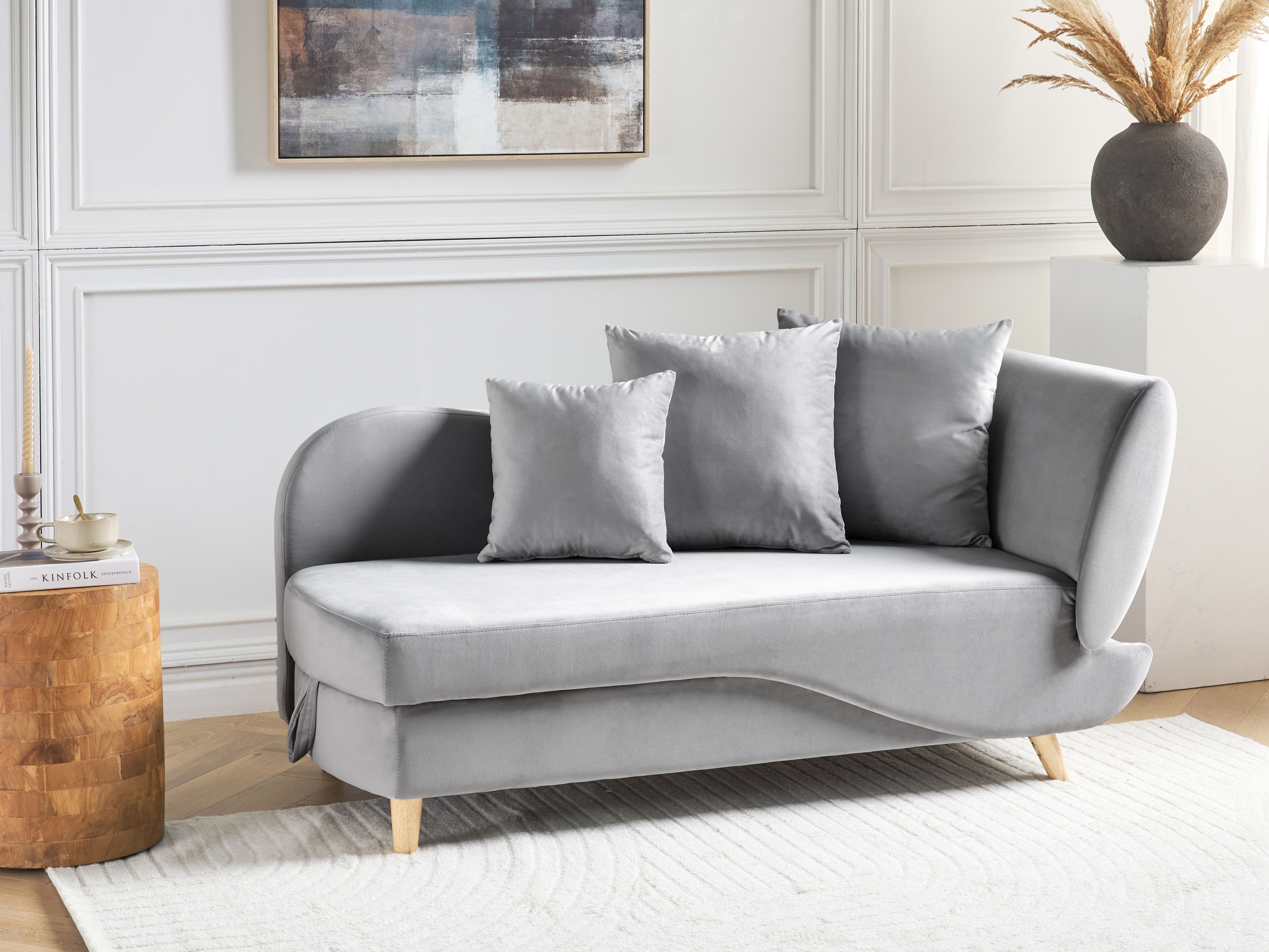 Right-Hand Chaise Lounge MERI Velvet Light Grey with Storage