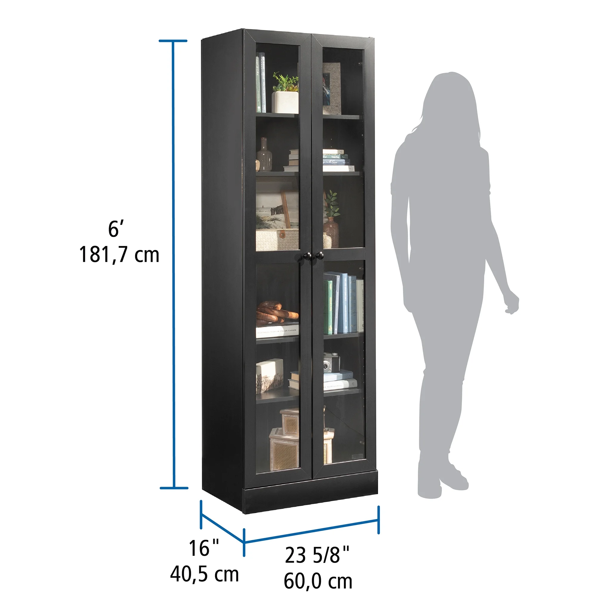 Mainstays Glass Door Storage Bookcase, Black Finish - Image 5