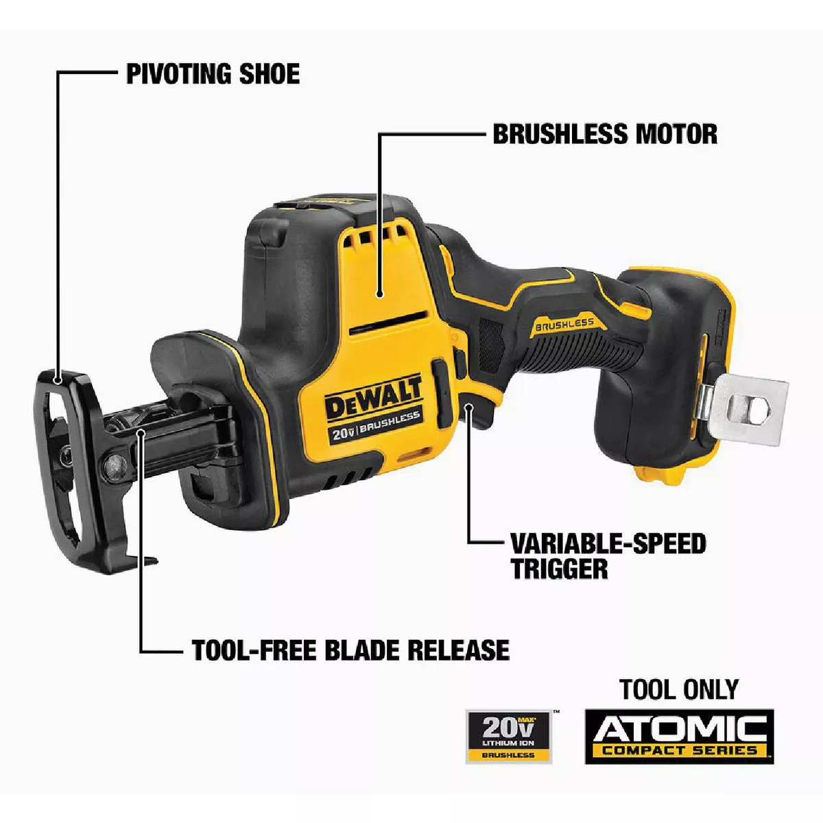 DEWALT ATOMIC 20V MAX Brushless Compact Cordless Reciprocating Saw (Tool Only)