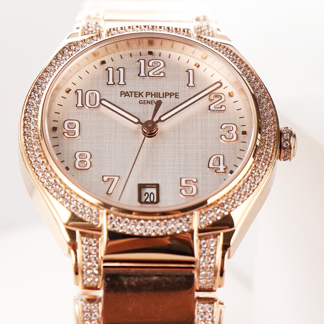 Fake Diamond Watch Replica Patek Philippe Twenty~4 Ladies Rose Gold Silver Dial 7300/1201R-001(1:1 replica) - Top club