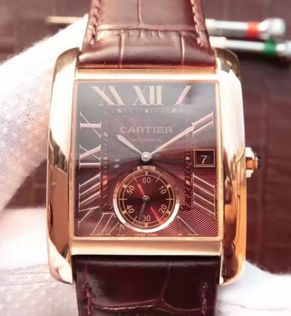 Replica Cartier Tank MC RG Brown Dial RG Mark Brown Leather Strap - Top club
