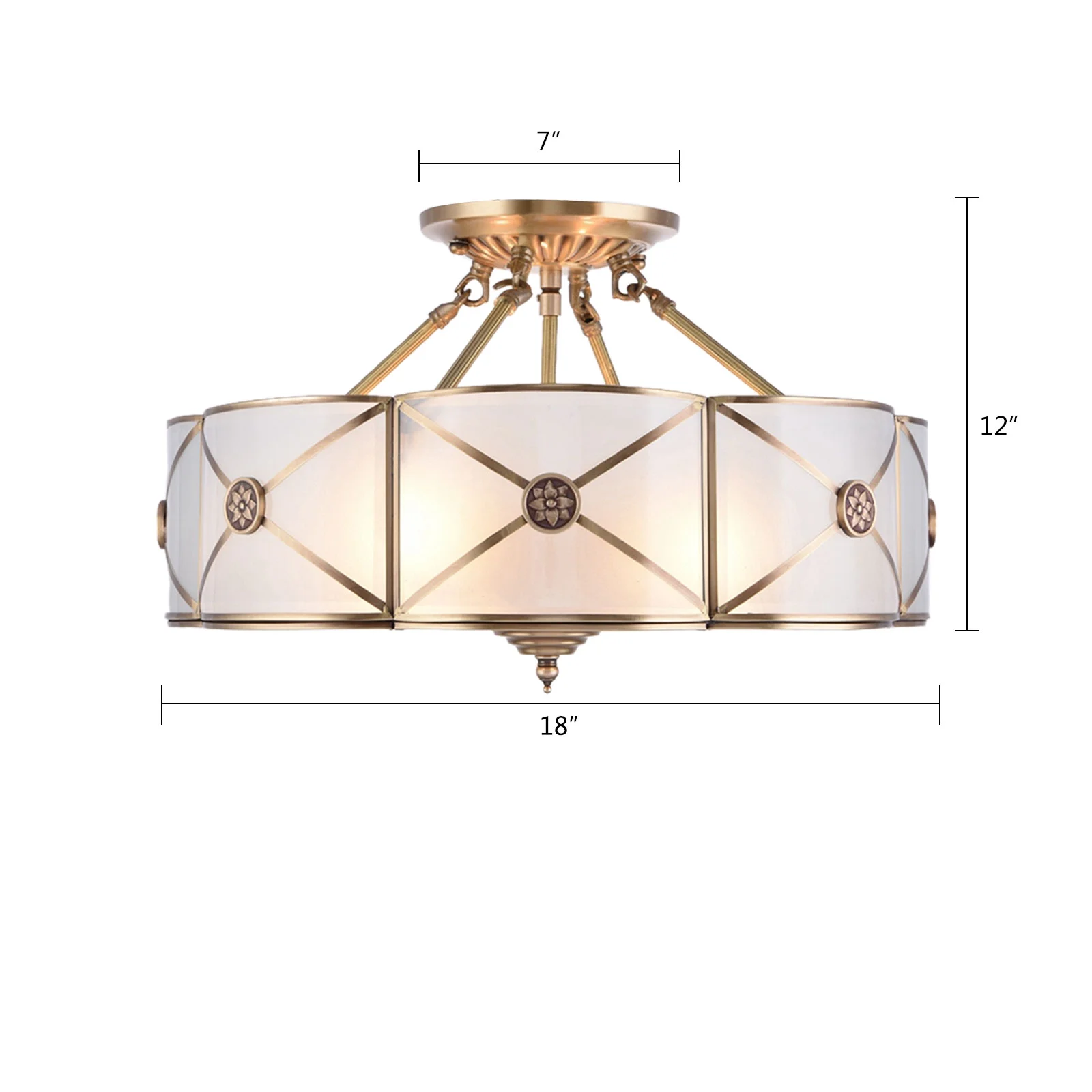 Miumaeov Semi Flush Mount Ceiling Light Fixture 4-Light White Drum Glass Boho Decor Bedroom Kitchen Dining Living Room Entry Foyer Hallway W 18'' X H12''