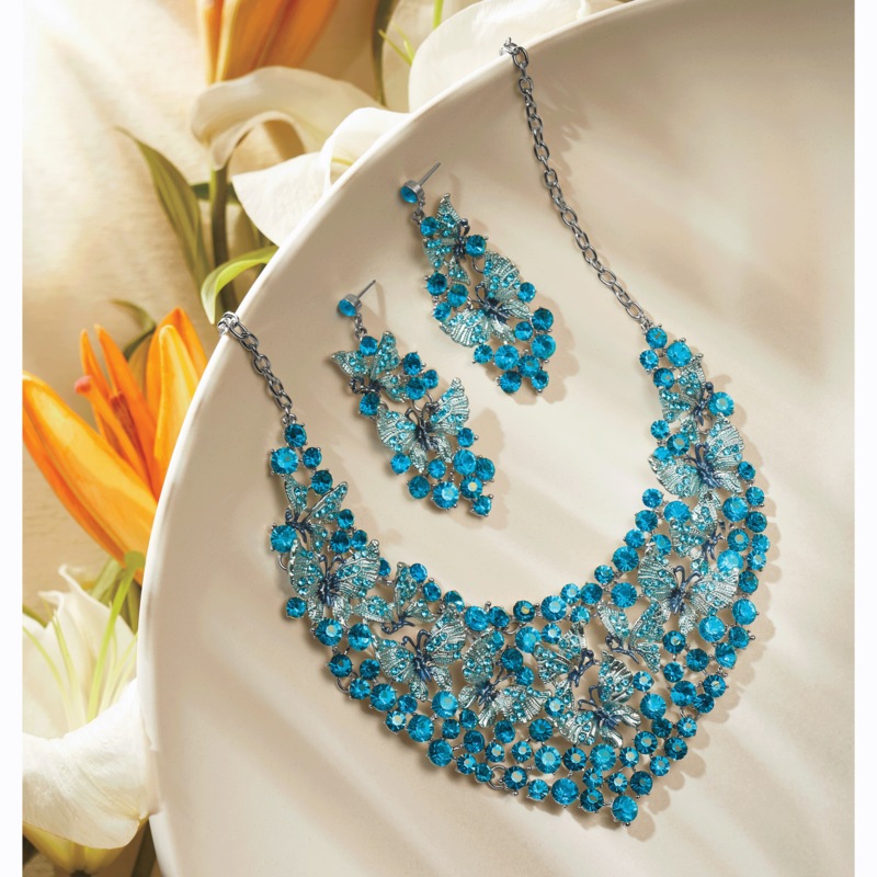 Crystal Butterfly Necklace & Earring Set - MIDNIGHT VELVET CATALOG