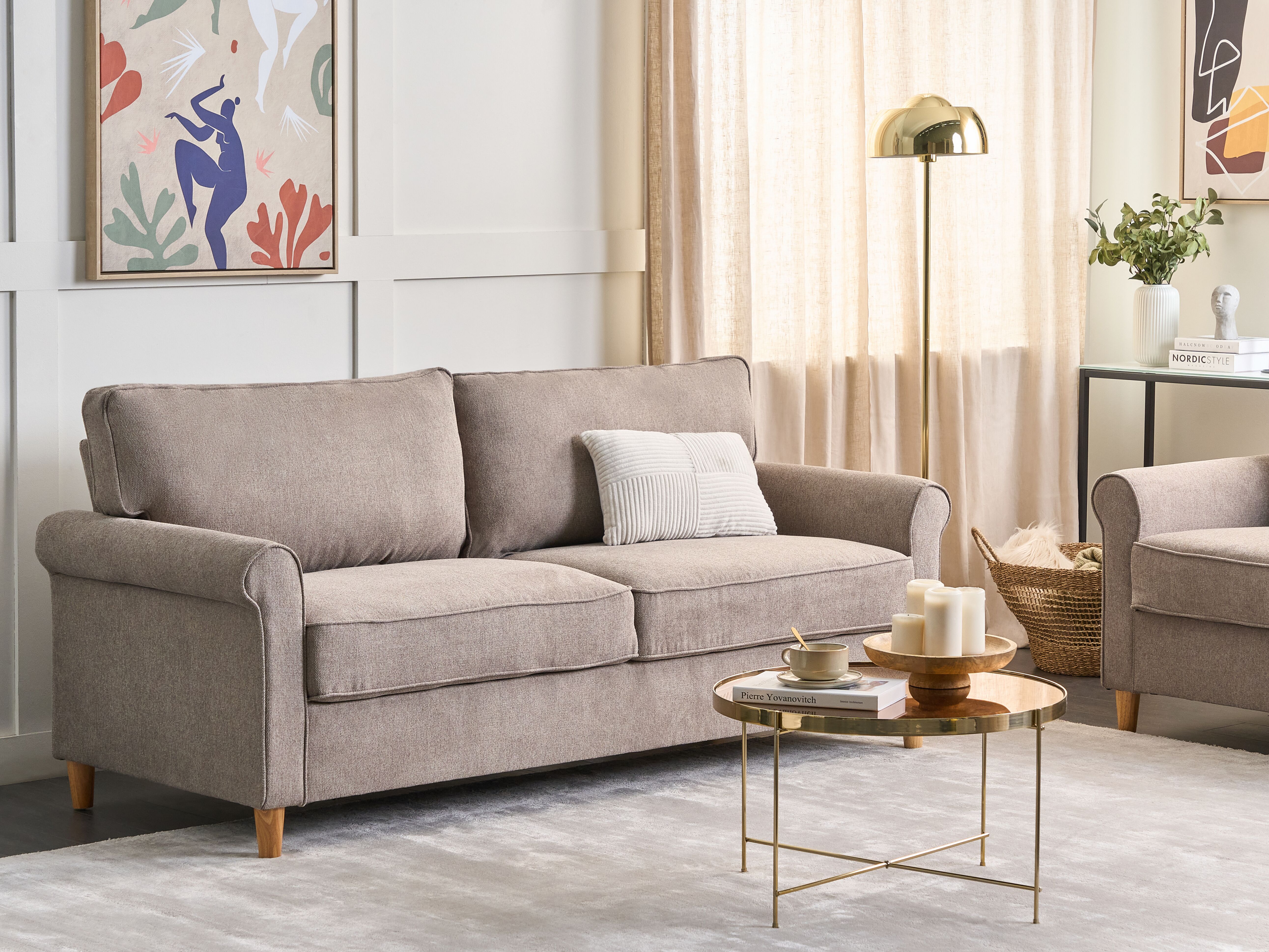 Sofa 3 Seater RONNEBY Fabric Light Brown