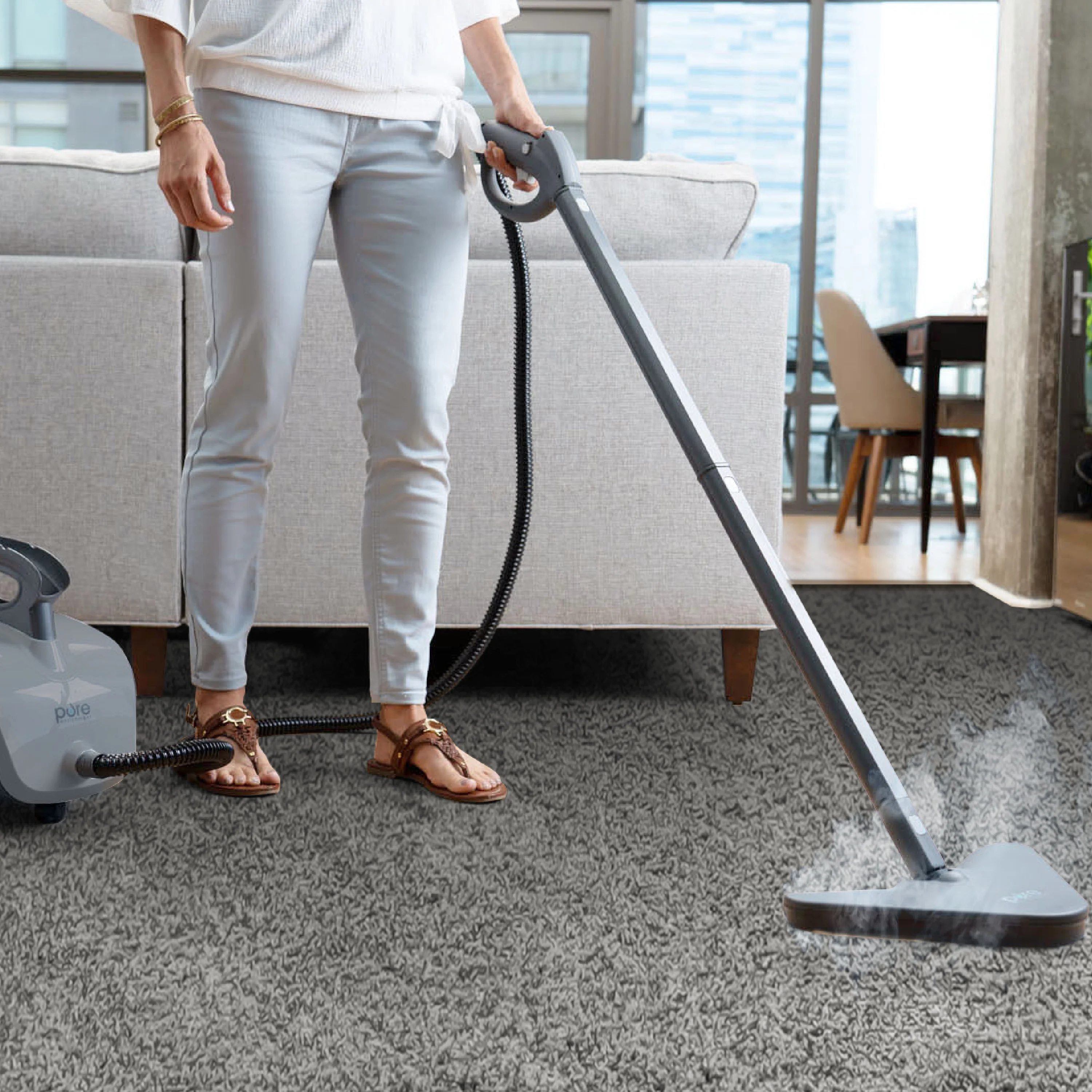 Pure Enrichment PureClean XL Rolling Steam Cleaner - Multi-Purpose Chemical-Free Steam Cleaner with 18 Accessories for Deep Cleaning Floors, Tiles, Grout, Windows, Grills, Ovens, and Vehicles
