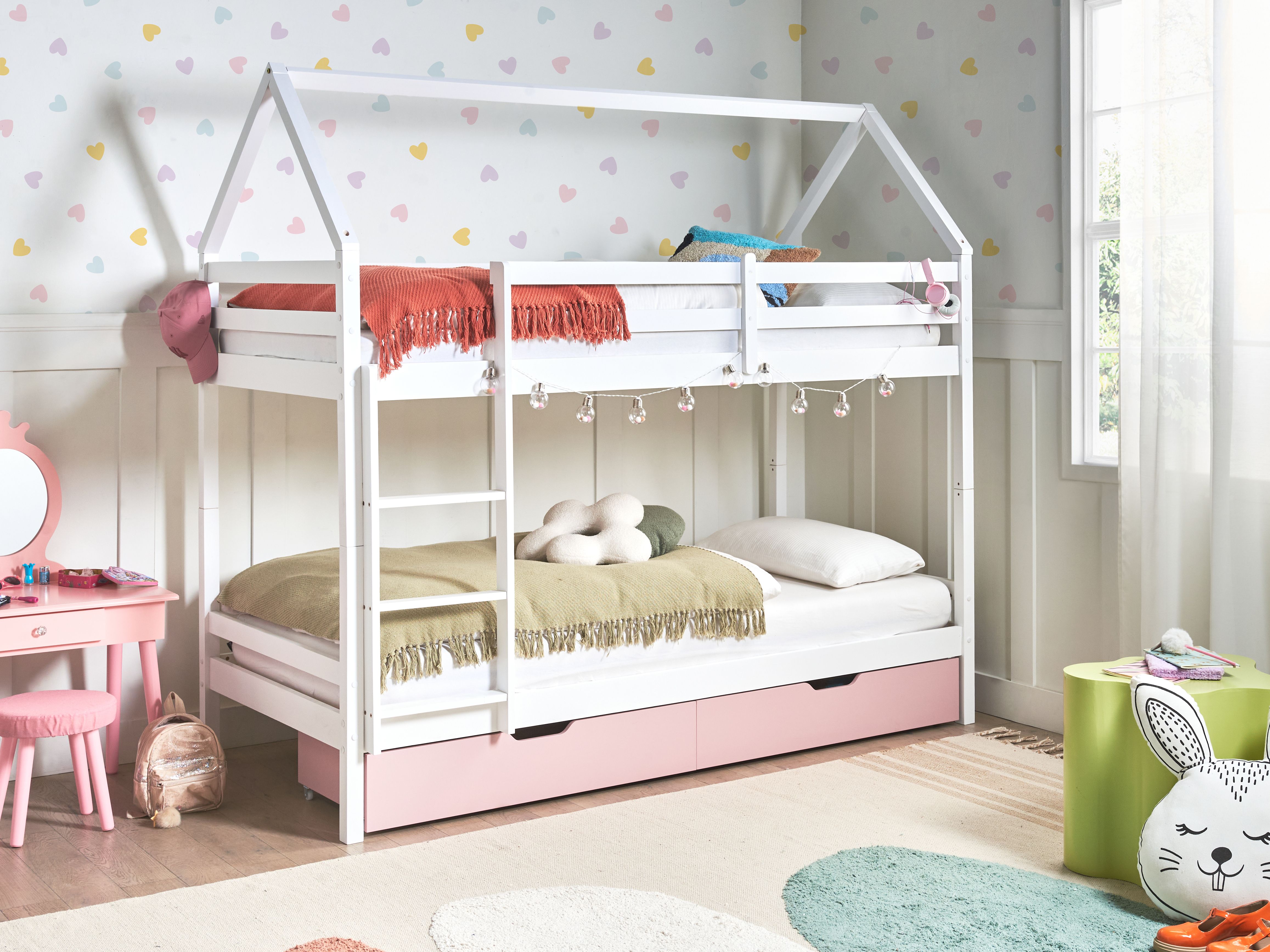 Bunk Bed with Drawers House Pine Wood TERNAS 90 x 200 cm (EU Single) Pink