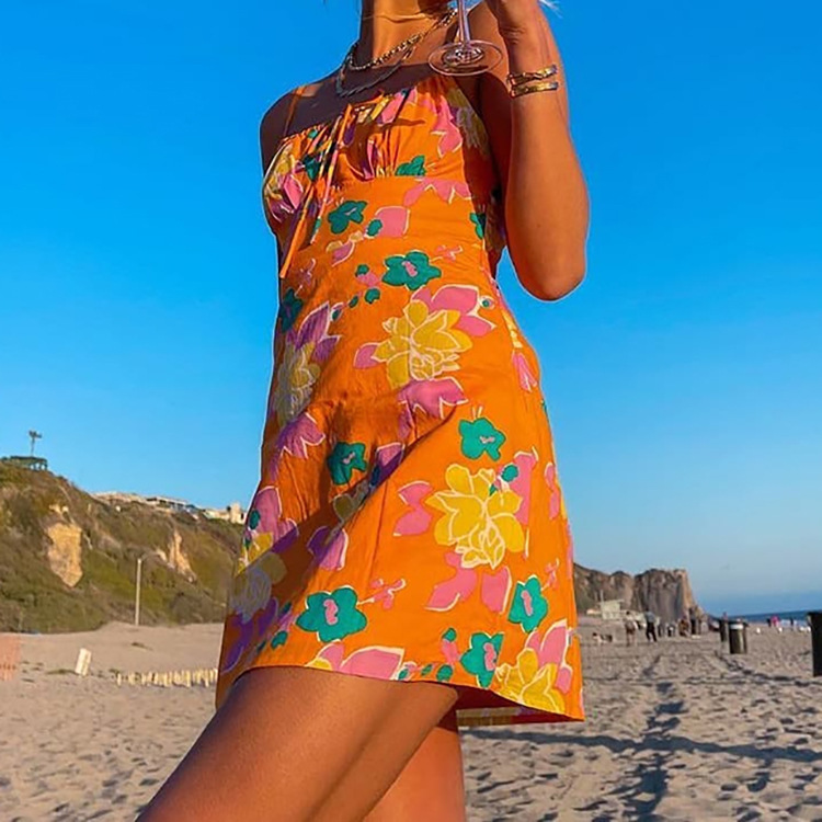 Fashion Sexy Flower Print Sling Short Dress