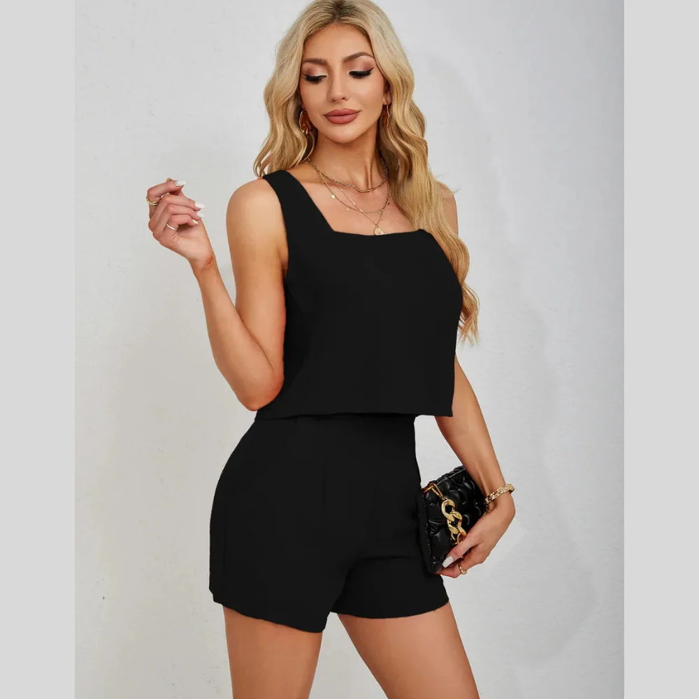 Square Neck Wide Strap Tank and Shorts Set - ZKZOOK