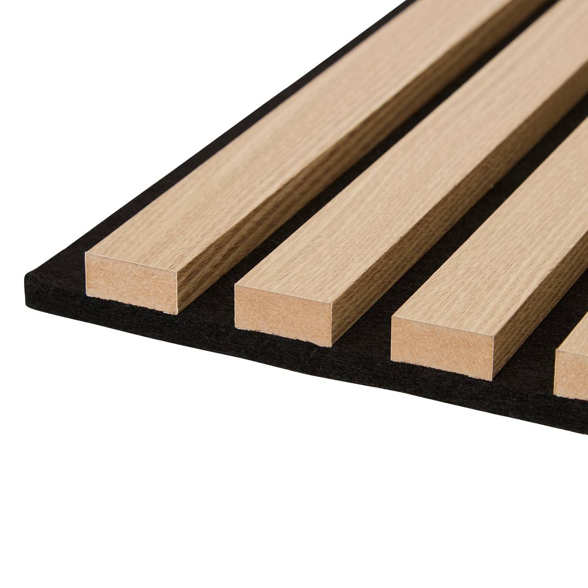 Set of 3 decorative wood slat panels Colva Light oak effect, Black background, 30x30 cm