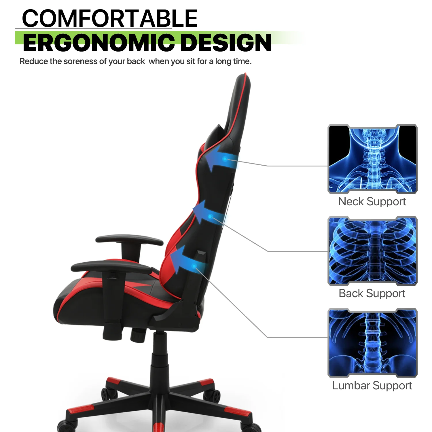 Magshion Ergonomic Gaming Chair, Comfortable Gaming Chair, Computer Chair Leather Desk Chair Adjustable Swivel Gaming Office Chair, Blue - Image 33
