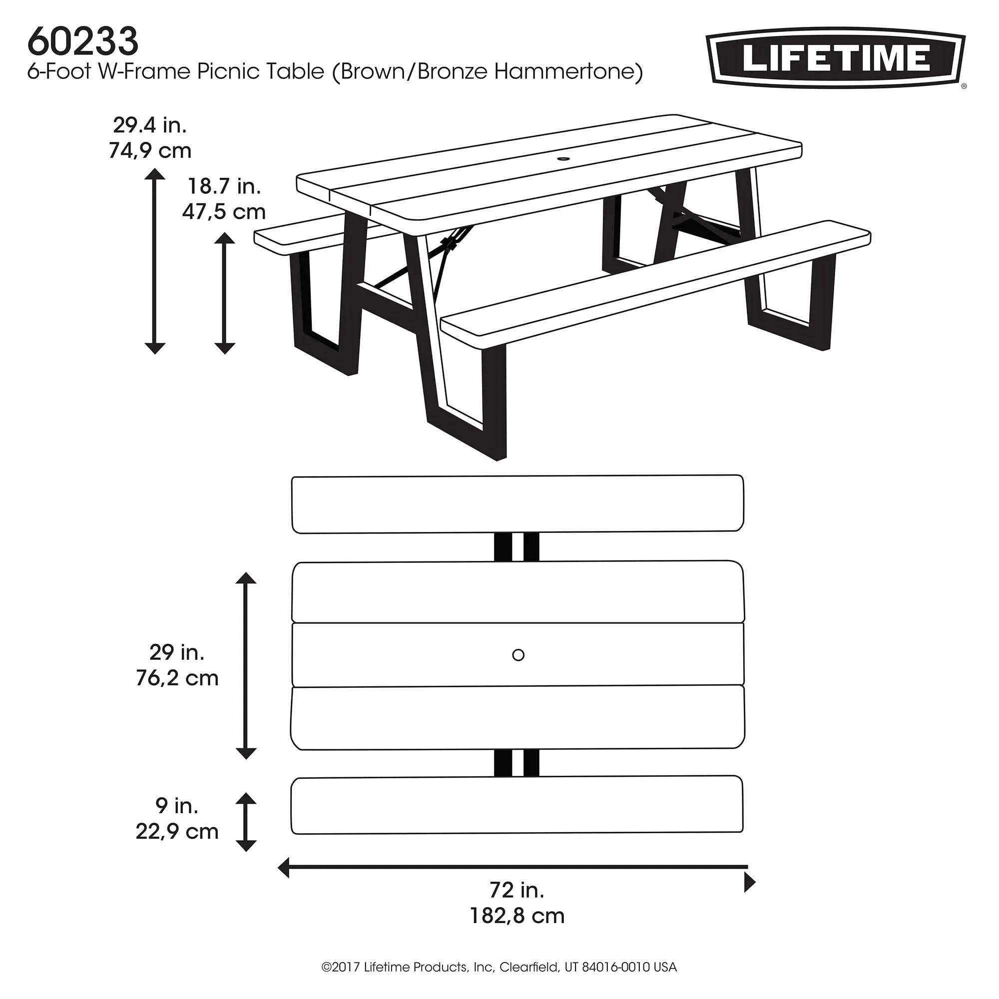 Lifetime 6-Foot W-Frame Folding Picnic Table, Brown - 60233 - Image 8 Lifetime 6-Foot W-Frame Folding Picnic Table, Brown - 60233 - Image 8