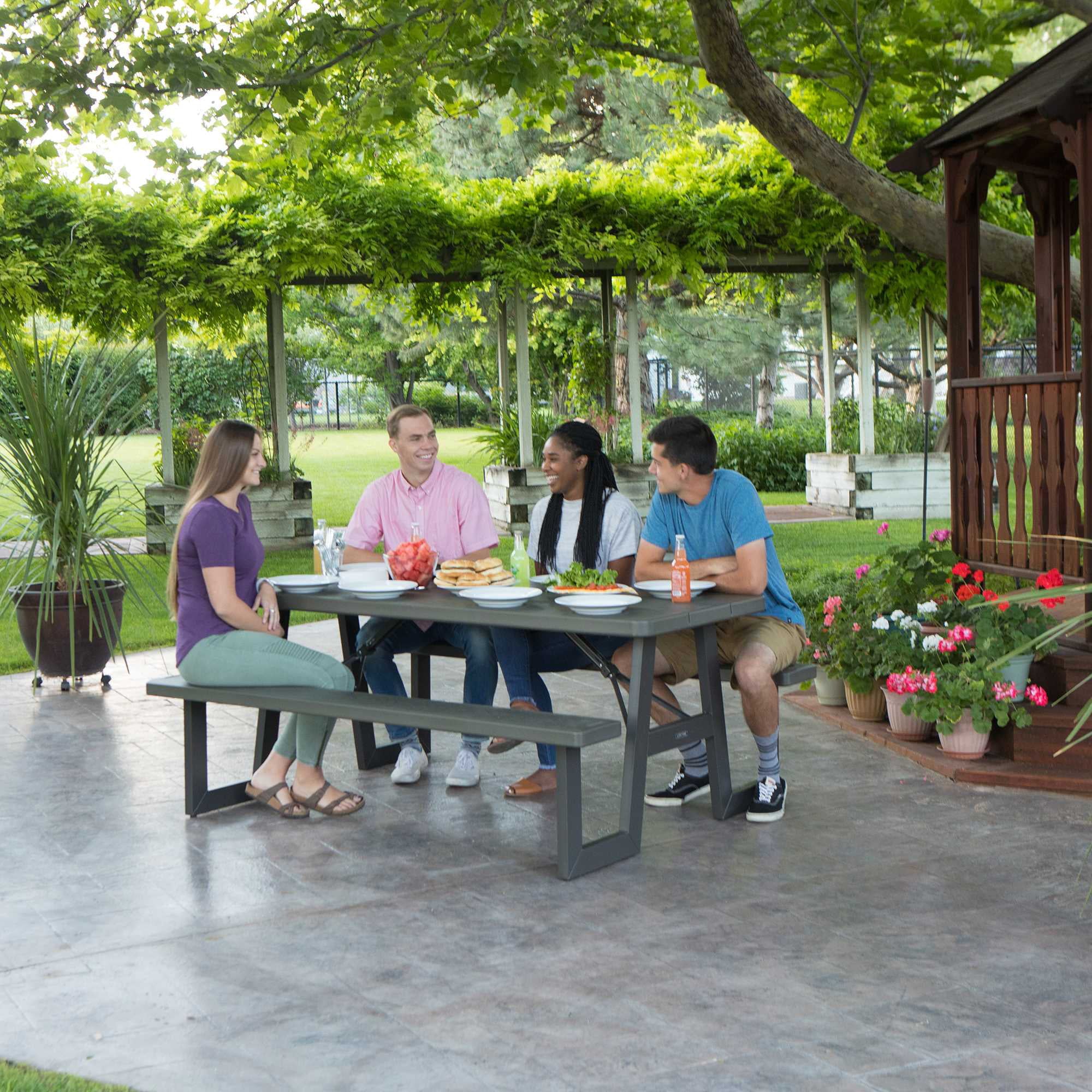 Lifetime 6-Foot W-Frame Folding Picnic Table, Brown - 60233 - Image 12 Lifetime 6-Foot W-Frame Folding Picnic Table, Brown - 60233 - Image 12