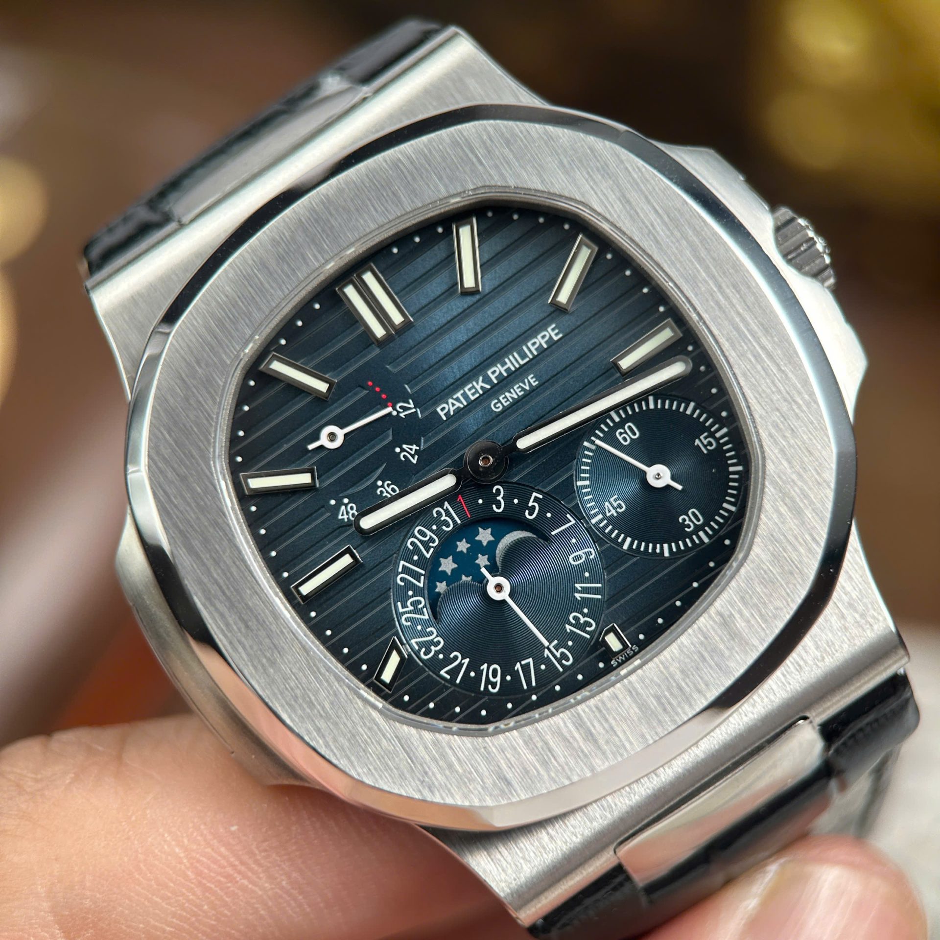 Patek Philippe Nautilus 5712 Copies Watches Blue Dial Leather Strap PPF Factory Version 3 40mm - Top club