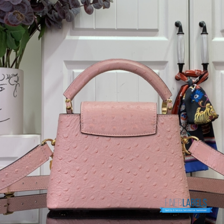Blush Pink Ostrich Leather Mini Handbag with Pearl Chain1:1High-quality replica