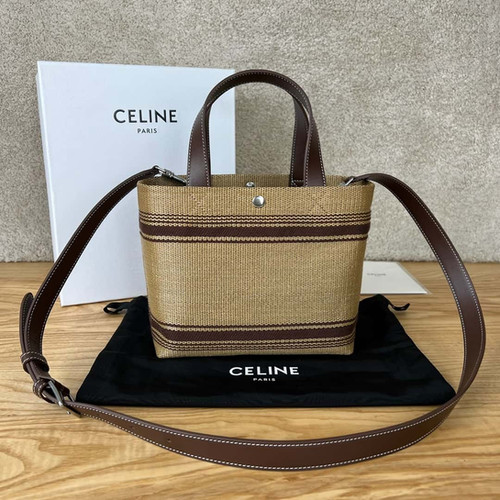 CELINE CABAS mini plant material effect fabric cow leather handbag