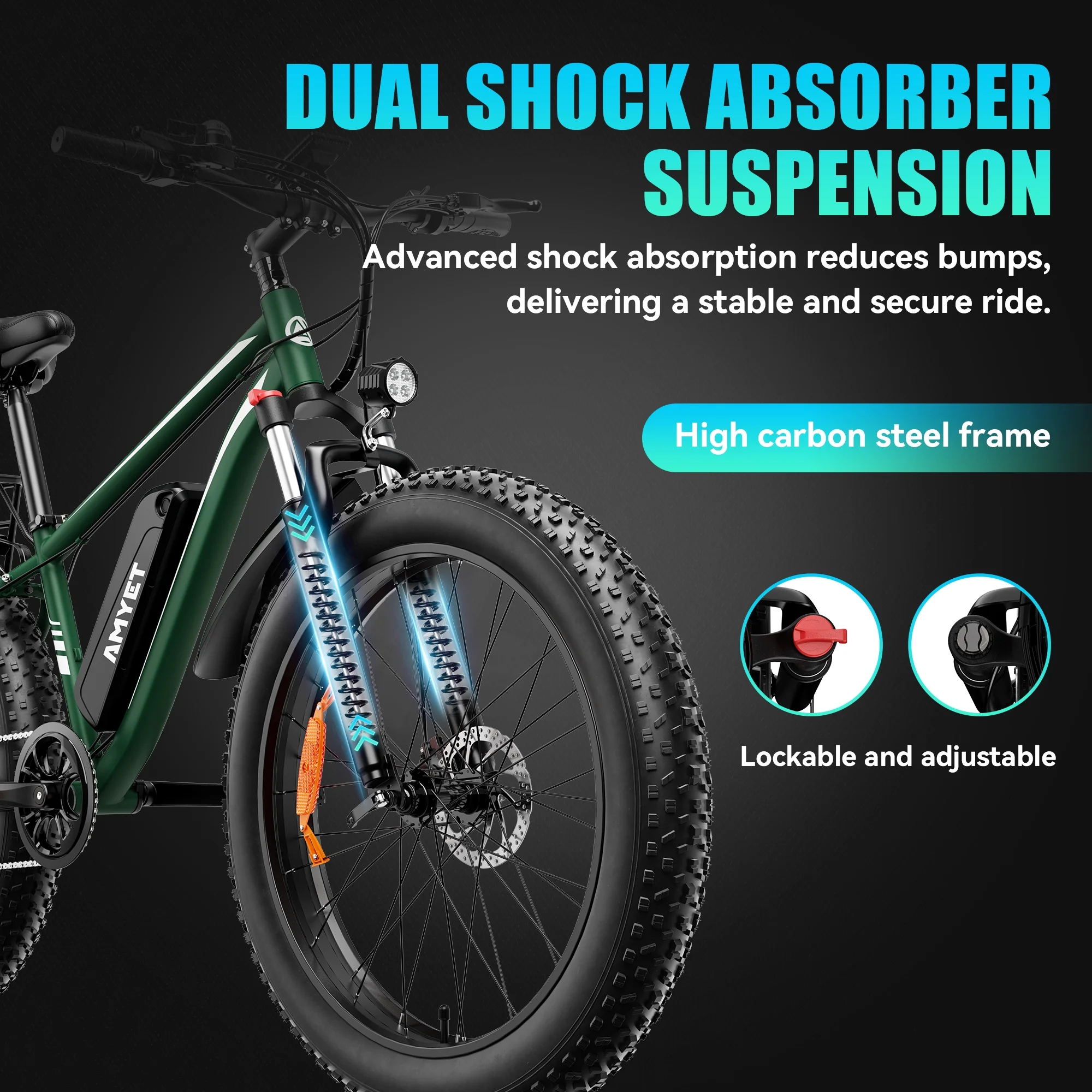 AMYET EB26 Electric Bike for Adults, 26*4.0 Fat Tire E-Mountain Bicycle,Peak 1500W Motor 48V 15Ah 7-Speed Ebike UL2849 - Image 29