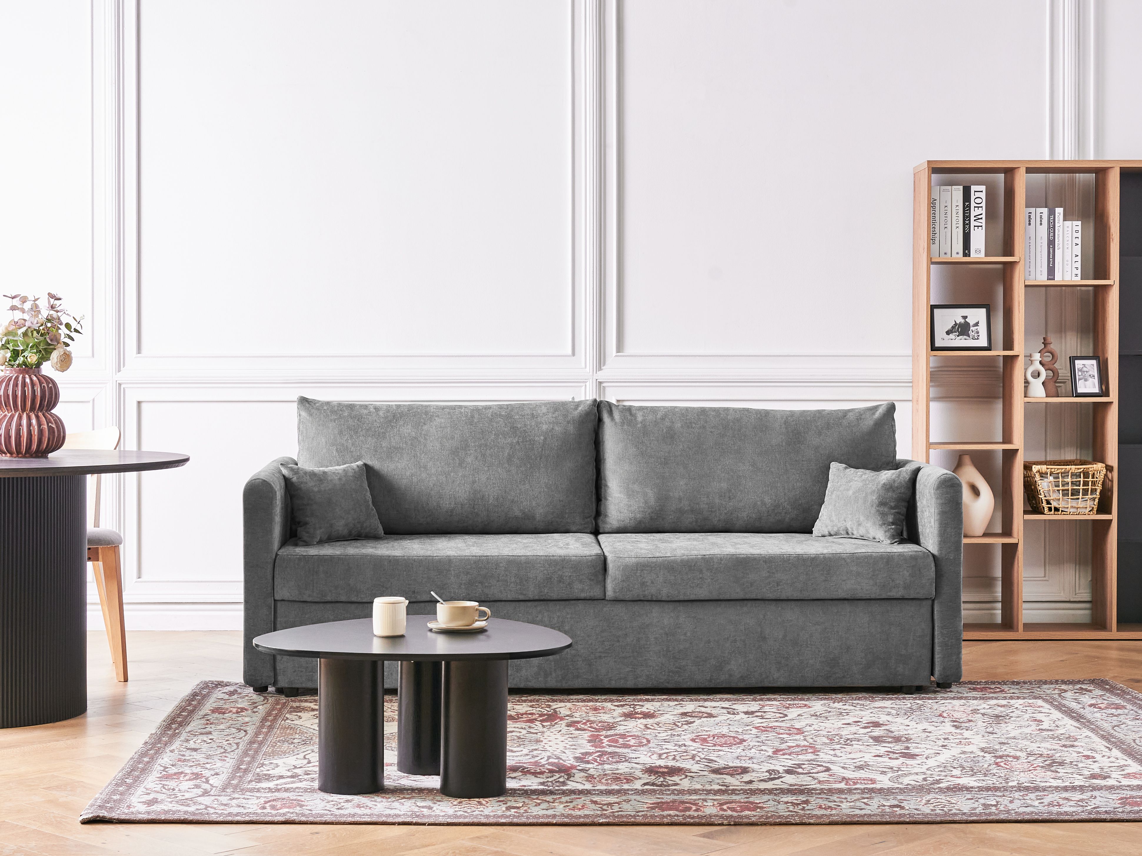 Sofa Bed 3 Seater BLEIK Chenille Light Grey with Storage