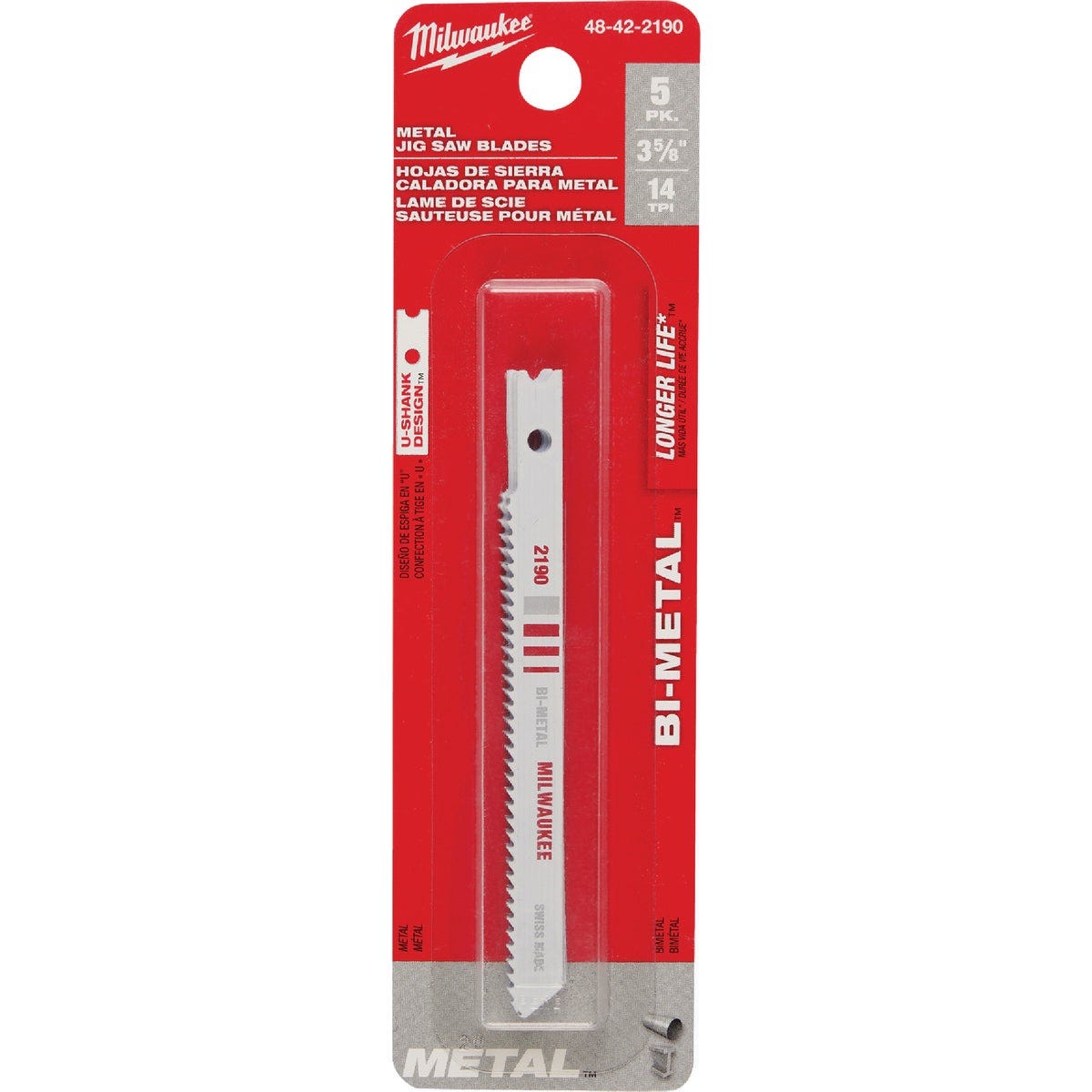 Milwaukee U-Shank 3-5/8 In. x 14 TPI Bi-Metal Jig Saw Blade, Metal Cutting (5-Pack)