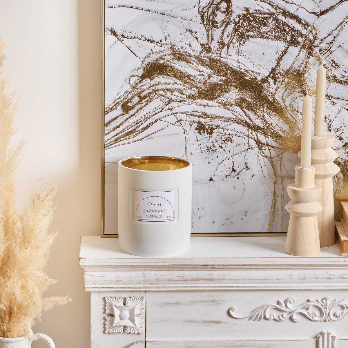 Scented Candle "Lucia" Vanilla - Musk, White, 1800g