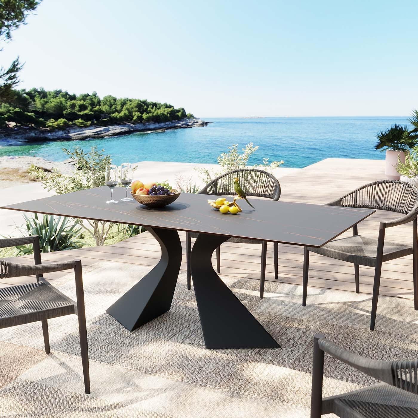 Kare Design Gloria tuintafel - keramiek - zwart - 180x90cm