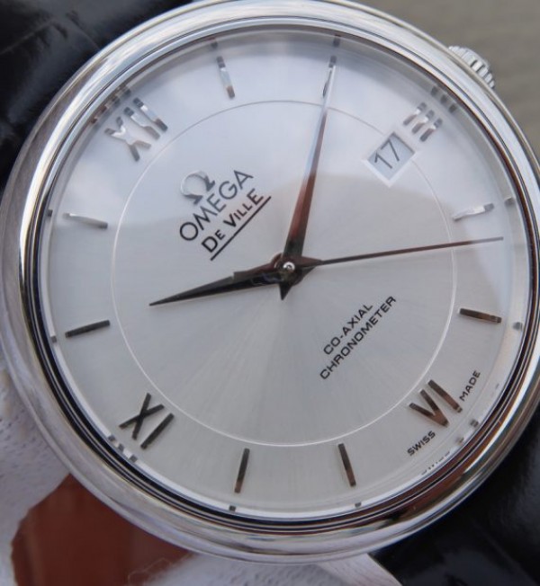 Replica Omega V6 De Ville 37mm SS White Dial Black Leather Strap A2892 - Top club