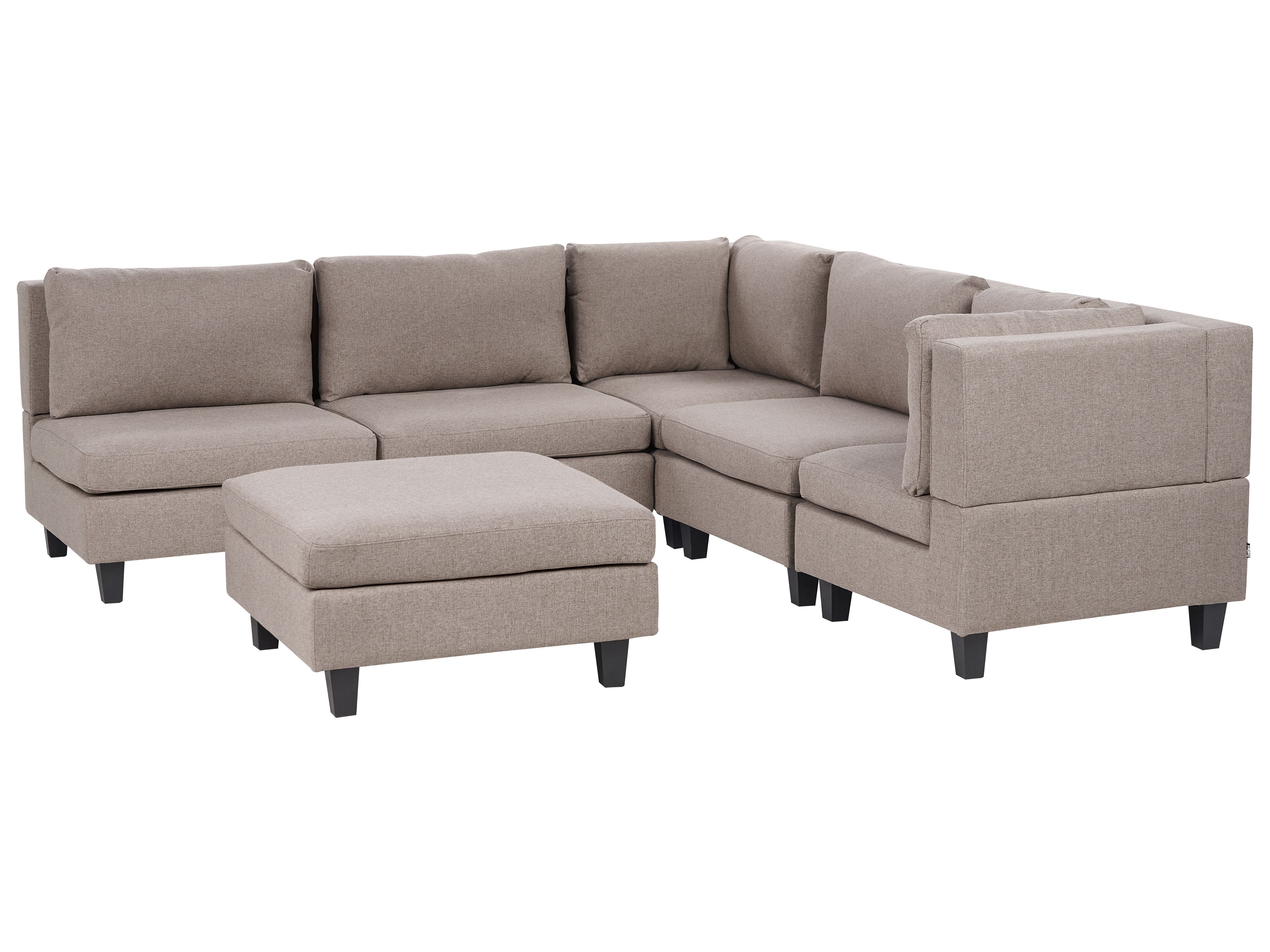 Modular Corner Sofa 5 Seater UNSTAD Fabric Brown with Ottoman Left Hand