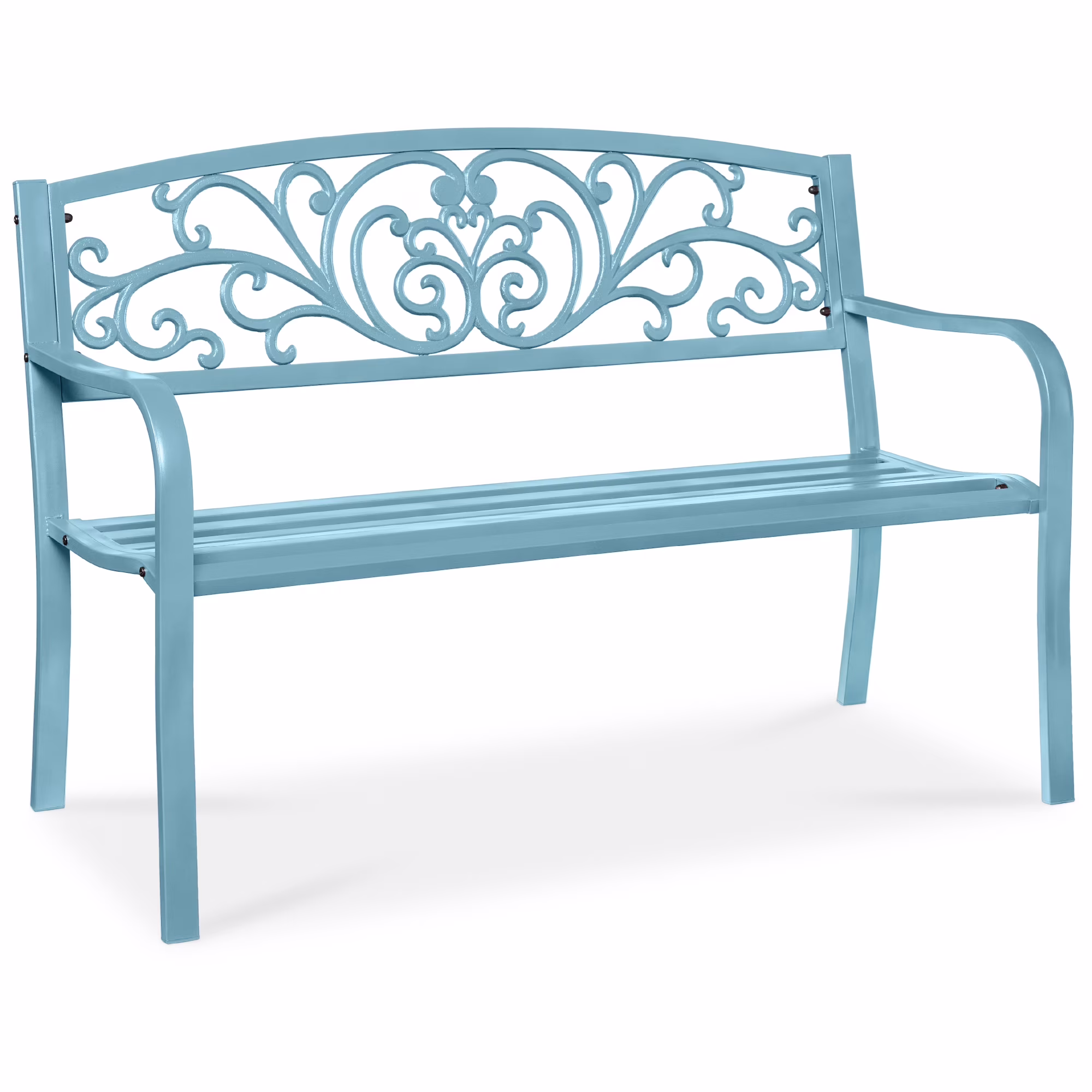 Best Choice Products Outdoor Steel Bench Garden Patio Porch Furniture w/ Floral Design Backrest - Black - Image 22