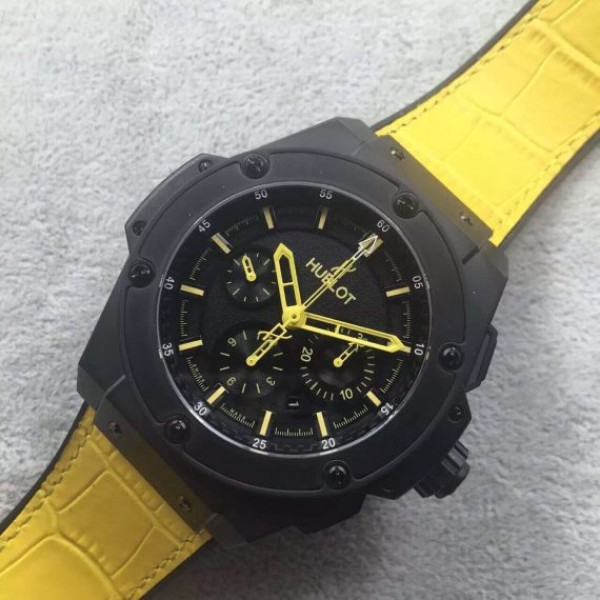 Replica Hublot Big Bang King Power 48mm PVD Black Dial Yellow Hands Gummy Strap A7750 - Elite Watch Atelier