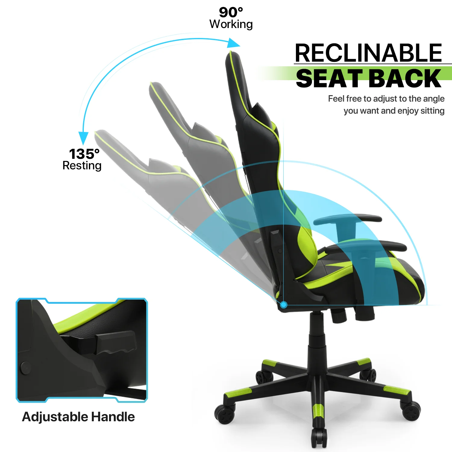 Magshion Ergonomic Gaming Chair, Comfortable Gaming Chair, Computer Chair Leather Desk Chair Adjustable Swivel Gaming Office Chair, Blue - Image 21