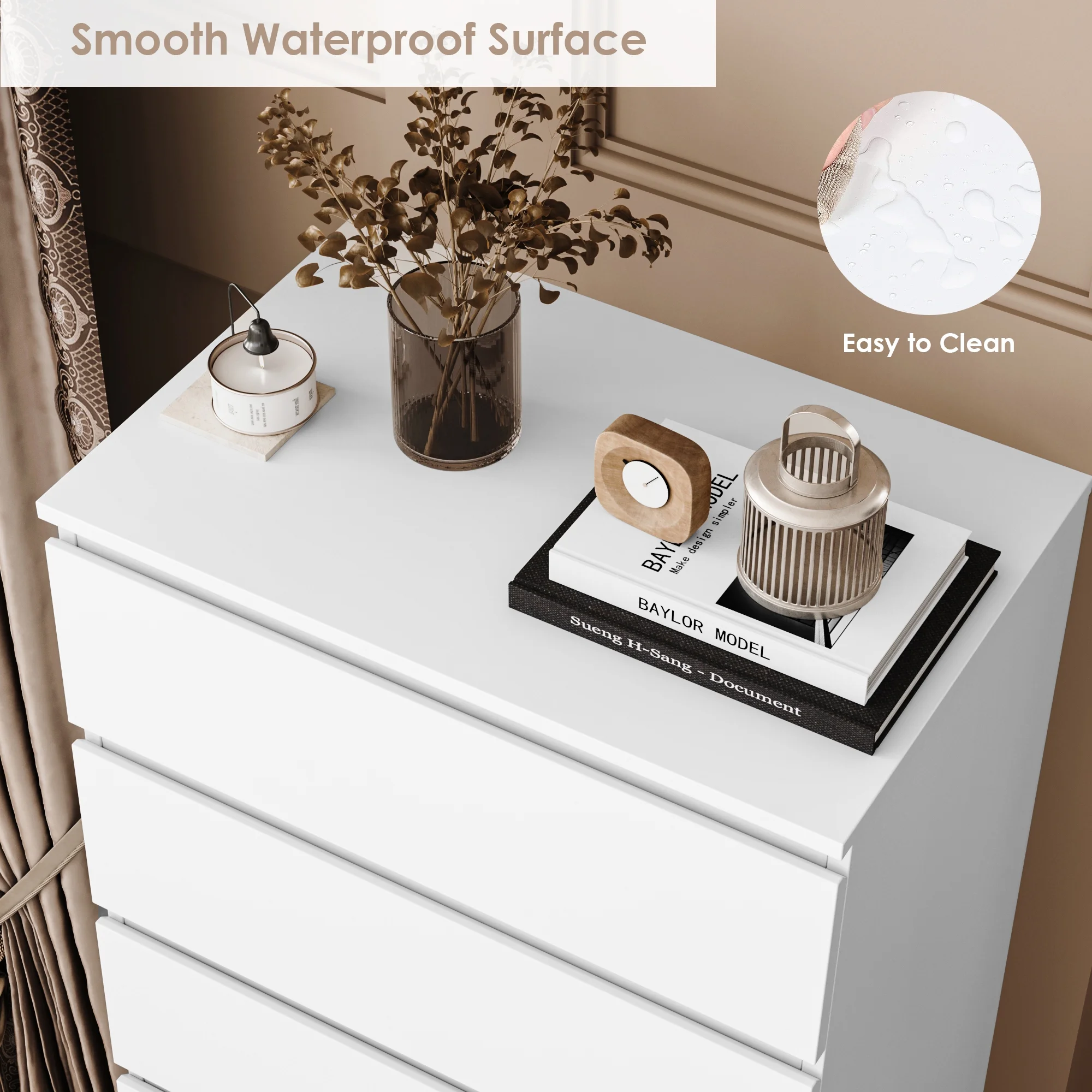 Homfa 5 Drawer White Dresser, Modern Storage Cabinet for Bedroom,Tall Chest of Drawers for Living Room - Image 24