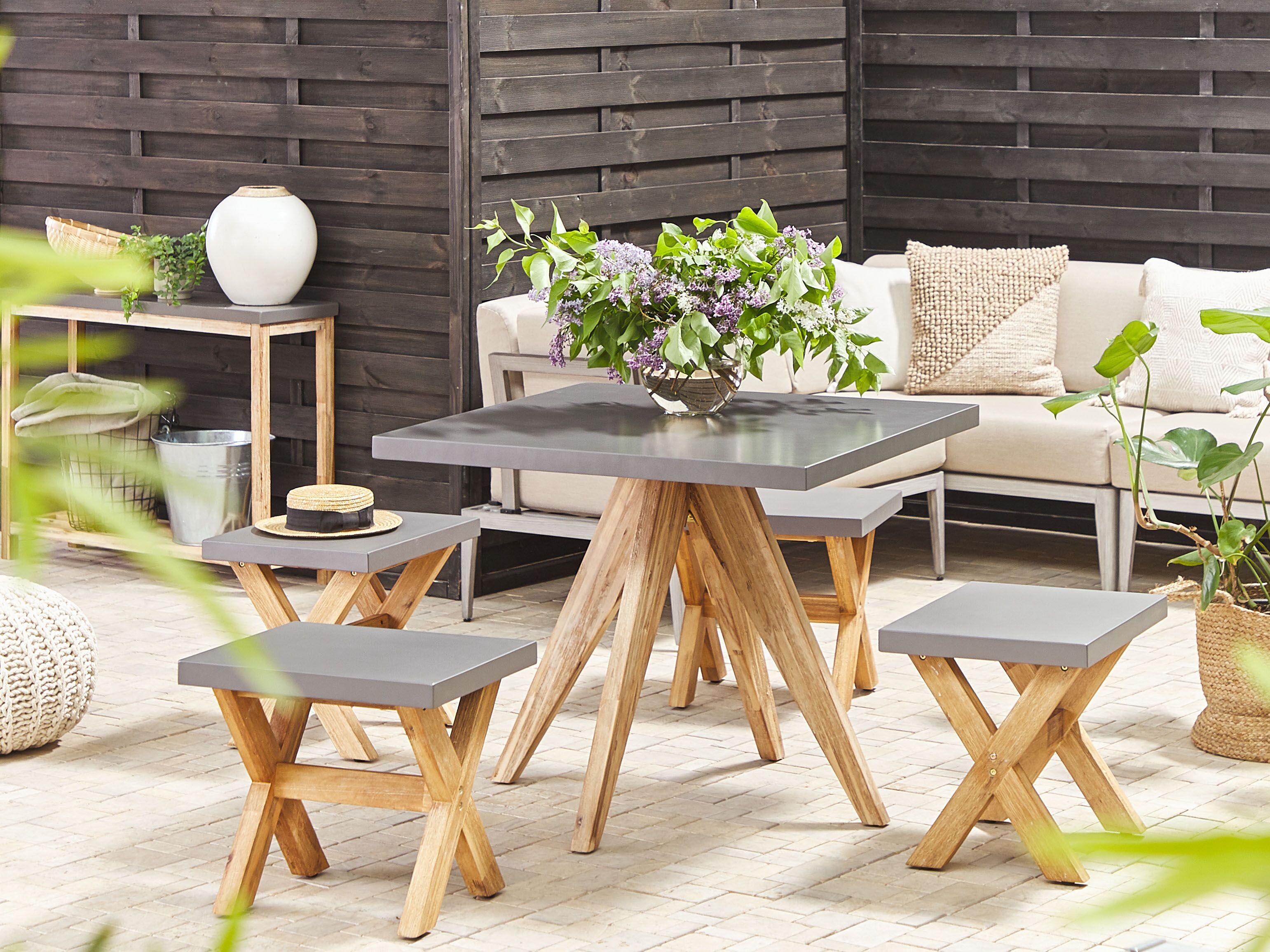 Garden Dining Set with Stools 4 Seater OLBIA Concrete Grey