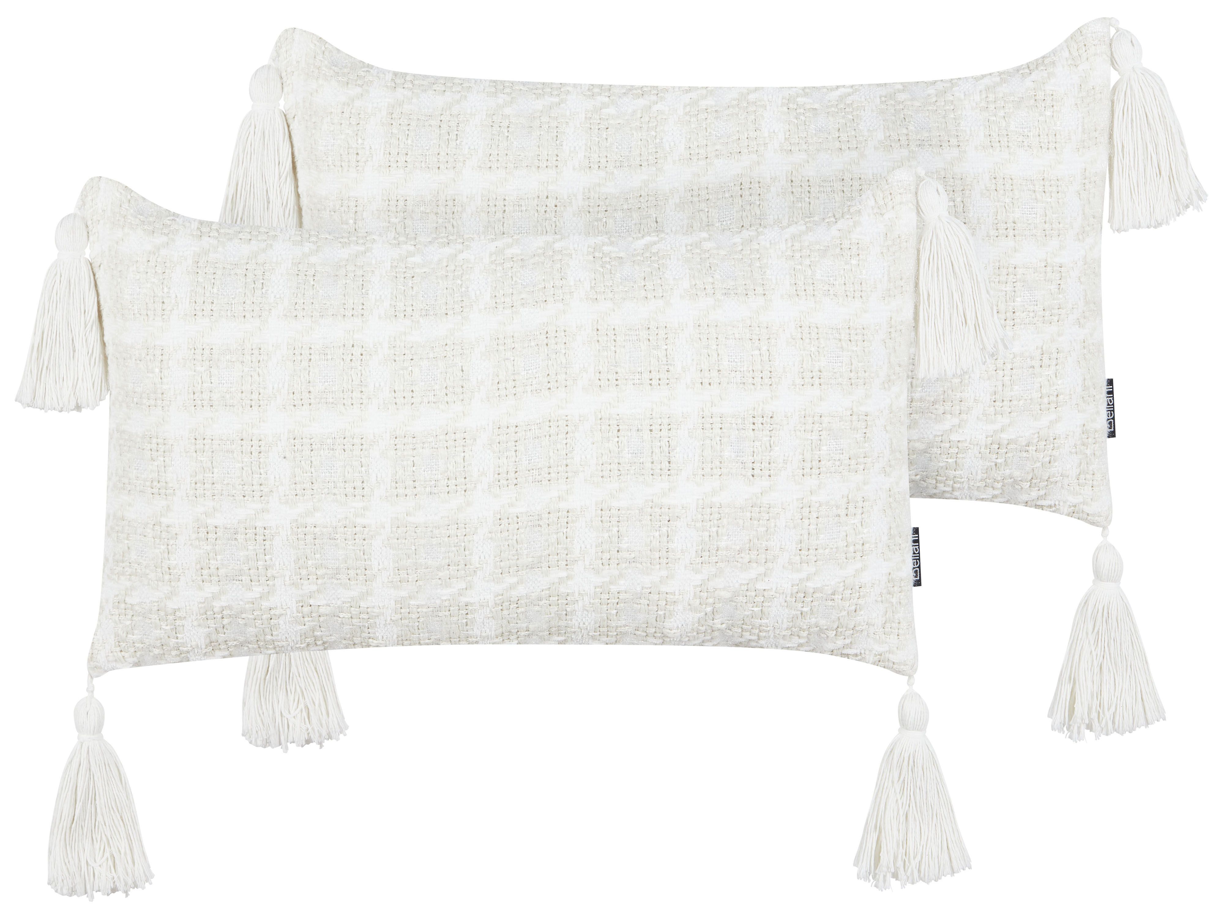 Set of 2 Decorative Cushions DOURIS 30 x 60 cm Light Beige Checked